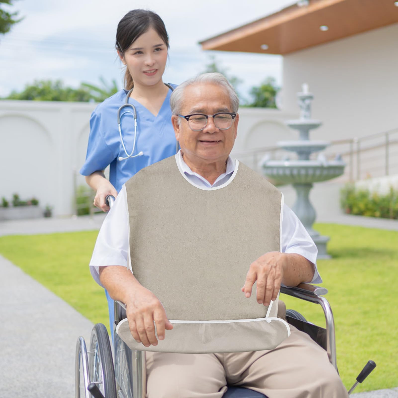 Baberos para adultos mayores, lavables, babero para adultos con recogedor de migas, protectores de ropa impermeables para adultos mayores y discapacitados