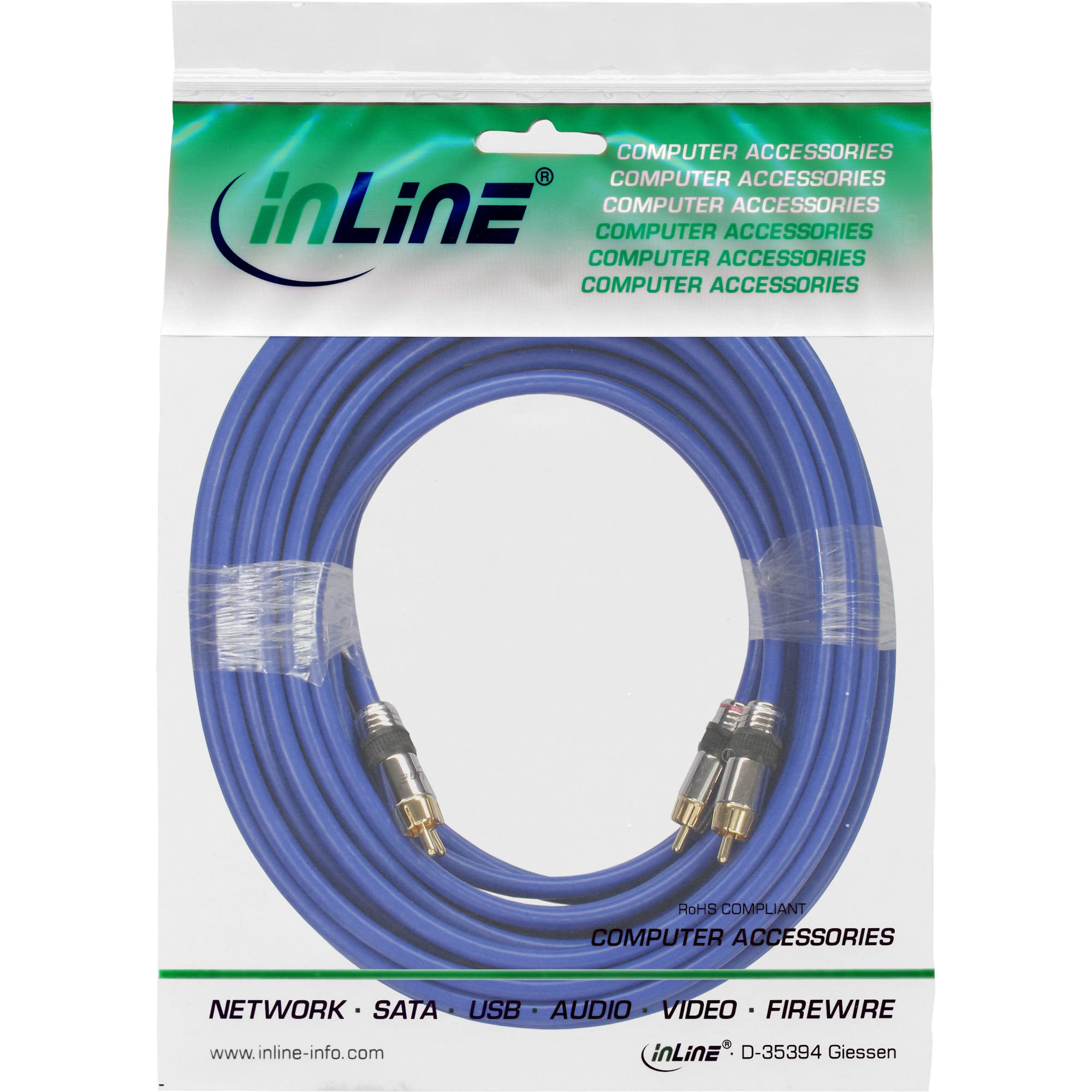 InLine Cinch Kabel Audio, Premium, vergoldete Stecker, 2X Cinch Stecker/Stecker, 10m