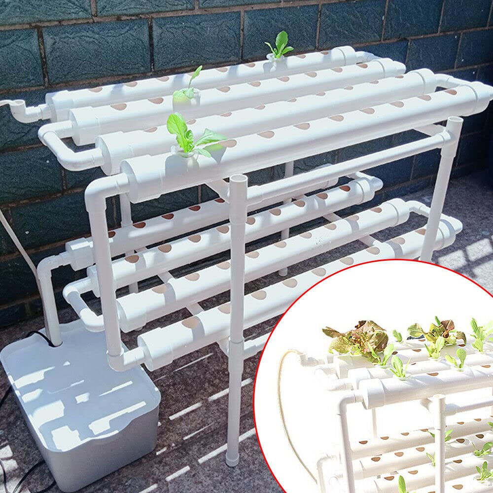 Kit de sistema hidropónico, 72 agujeros, 2 capas, kit de cultivo hidropónico con bomba sumergible de PVC hidropónico para el hogar, sistemas de cultivo de plantas hidropónicos para verduras, hierbas y