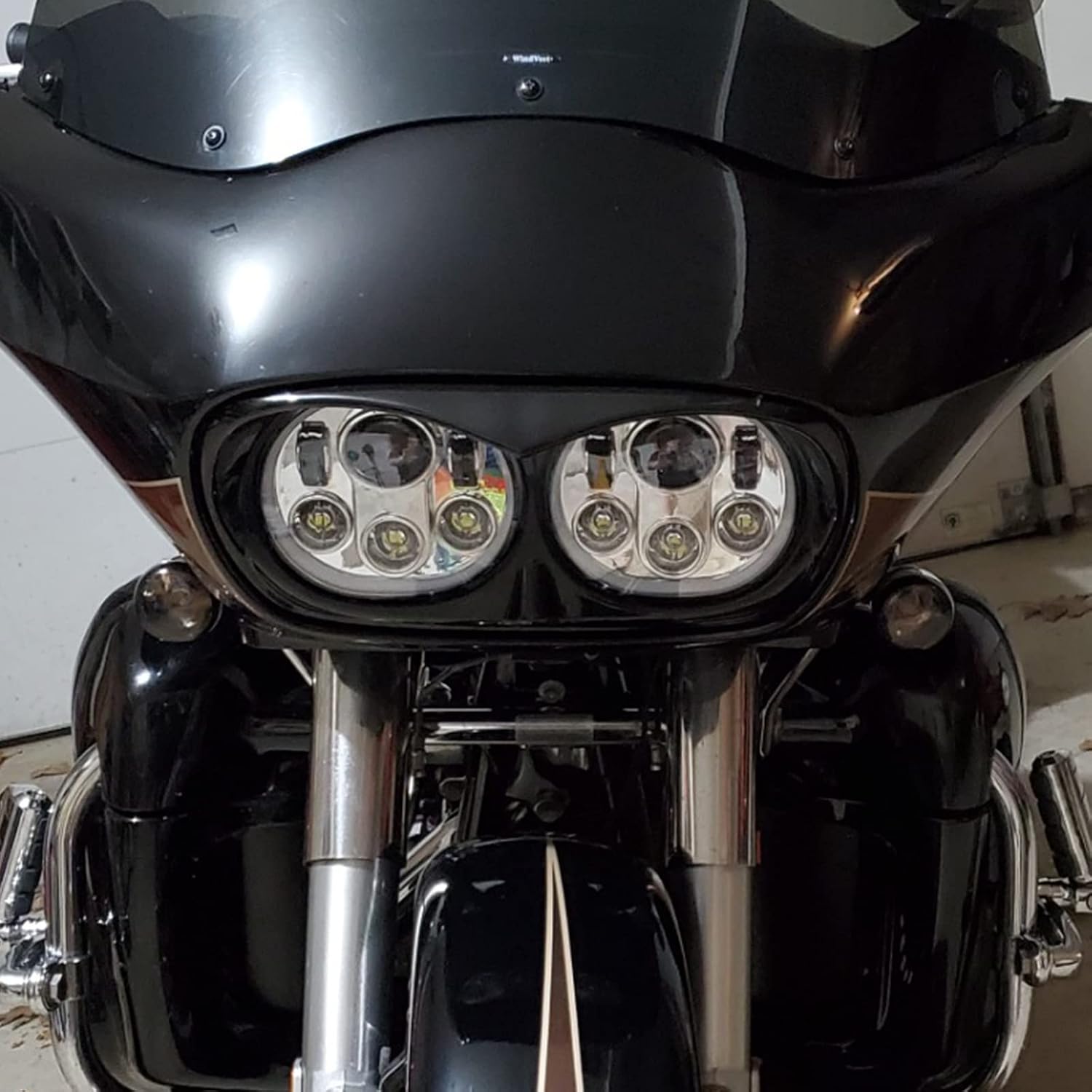 SUNPIE 5-3/4" Chrome Motorcycle LED Headlight, Motorcycle Projector Dual LED Headlight Compatible with Harley Road Glide 2004-2013 Accessories,Sliver