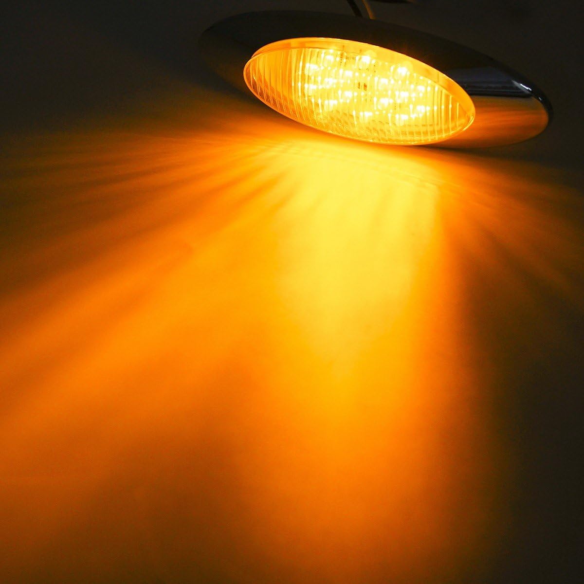 Partsam 10pcs 6.5" LED Marker Lights [DOT Approved], Oval Amber 16 LED Side Marker Clearance Lights with Chrome Bezel, Ultra Thin Panelite Light Replacement for Trucks Peterbilt Kenworth Freightliner