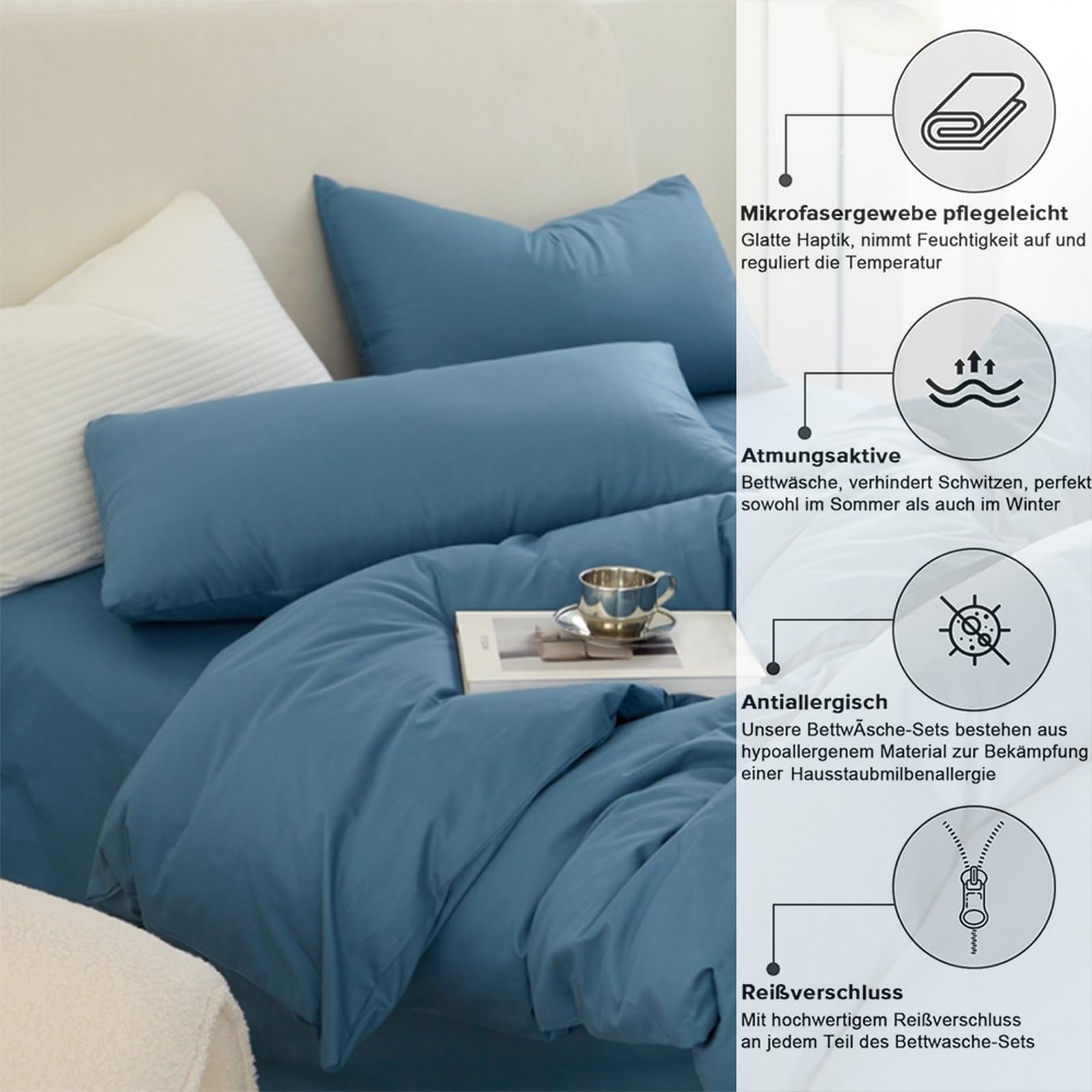 Weiches graues Baumwoll-Bettwäsche-Set, 180 x 220 cm, gemütlich, versteckter Reißverschluss, Luxus-Bettwäsche für ultimativen Komfort, perfekt für Heimdekoration und Schlafoptimierung