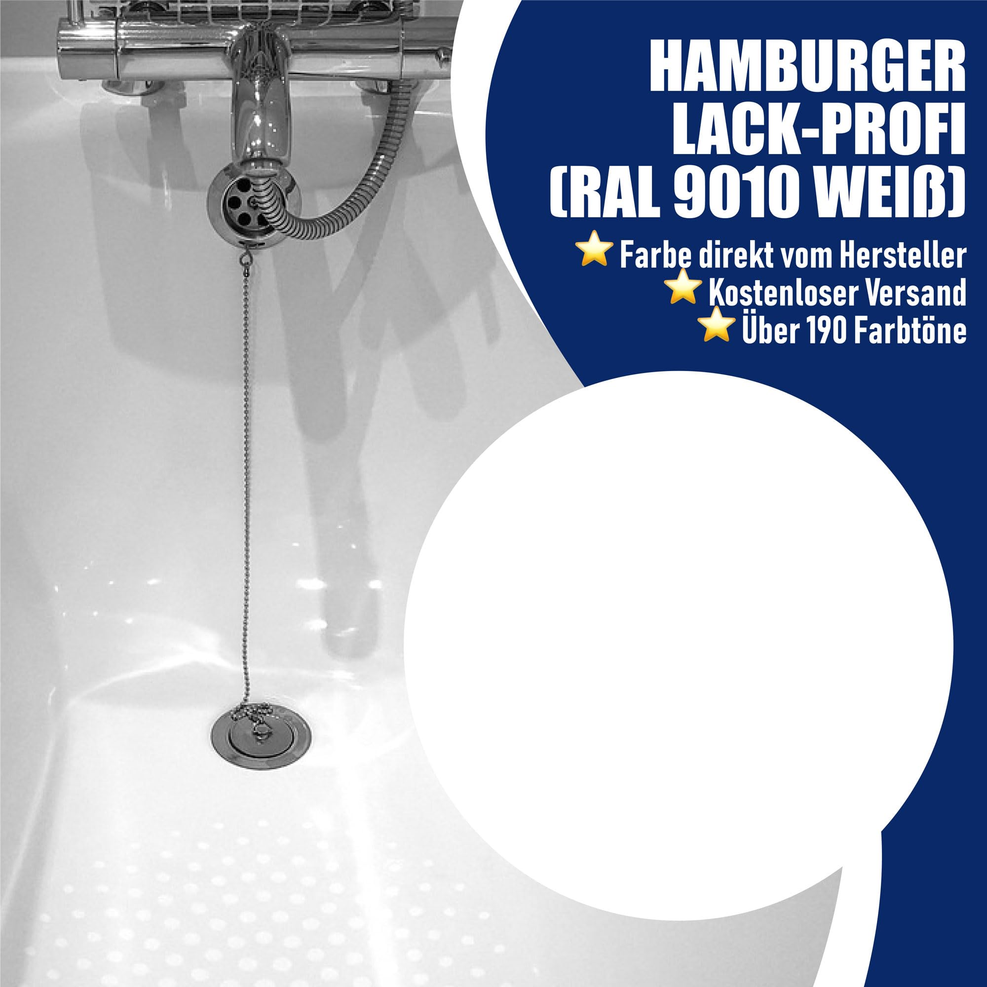 Hamburger Lack-Profi Badewannenlack GLÄNZEND Weiß RAL 9010 Badewannenbeschichtung Emaille Farbe 1 L