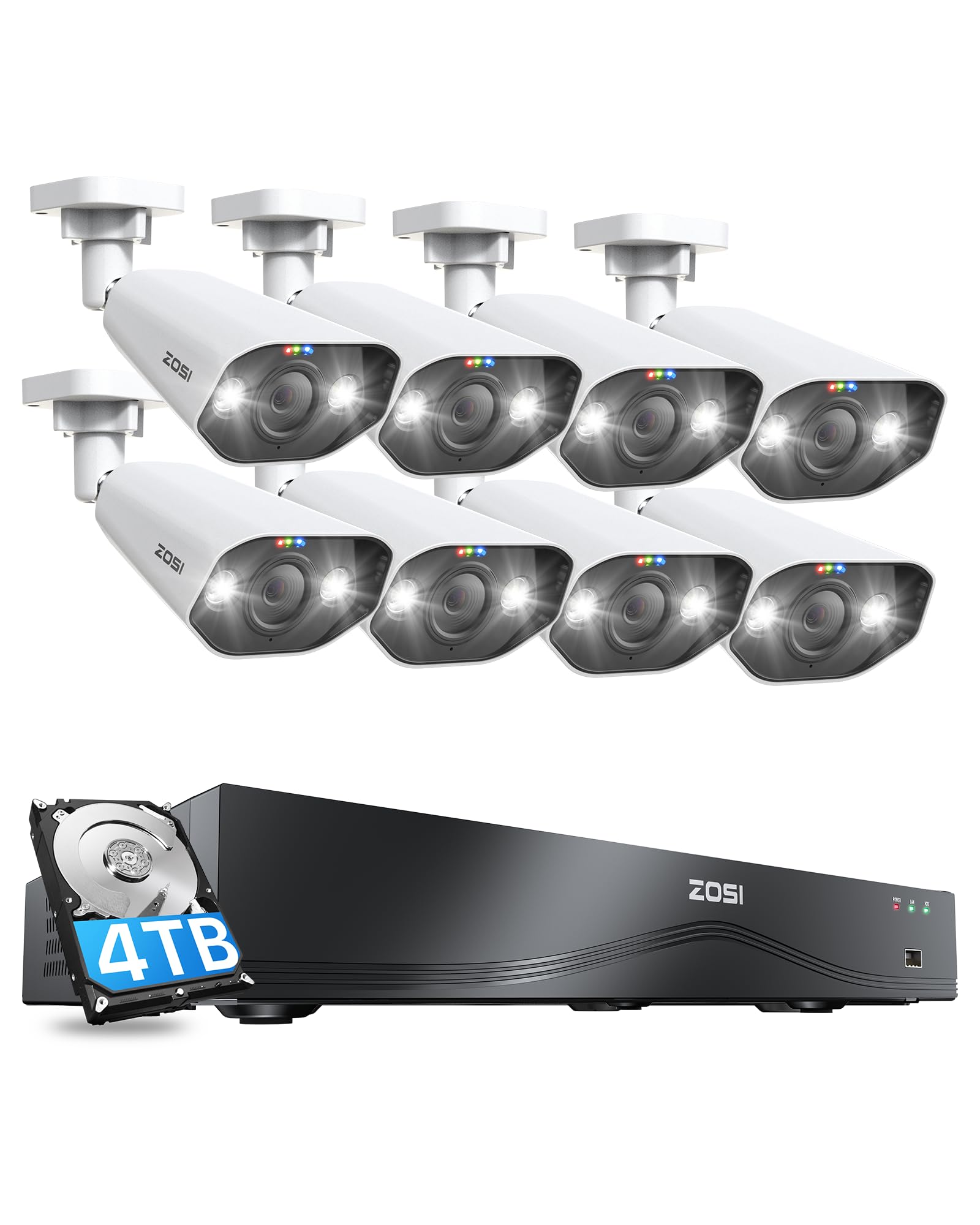 ZOSI poe防犯カメラセットpoe給電 屋外 有線 暗視撮影 監視カメラ ZOSI poe防犯カメラセット4台 500万画素 poe防犯レコーダー 8ch hdd2tb