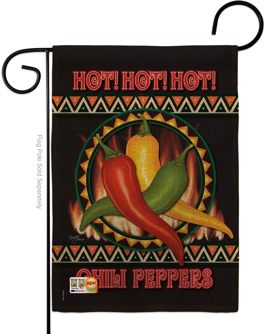 Chili Peppers Garden Flag Set Wall Holder Food Vegetable Pumpkin Chilli Squash Pepper Harvest Autumn Farm Herbs Small Decorative Gift Yard House Banner Made In USA 13 X 18.5