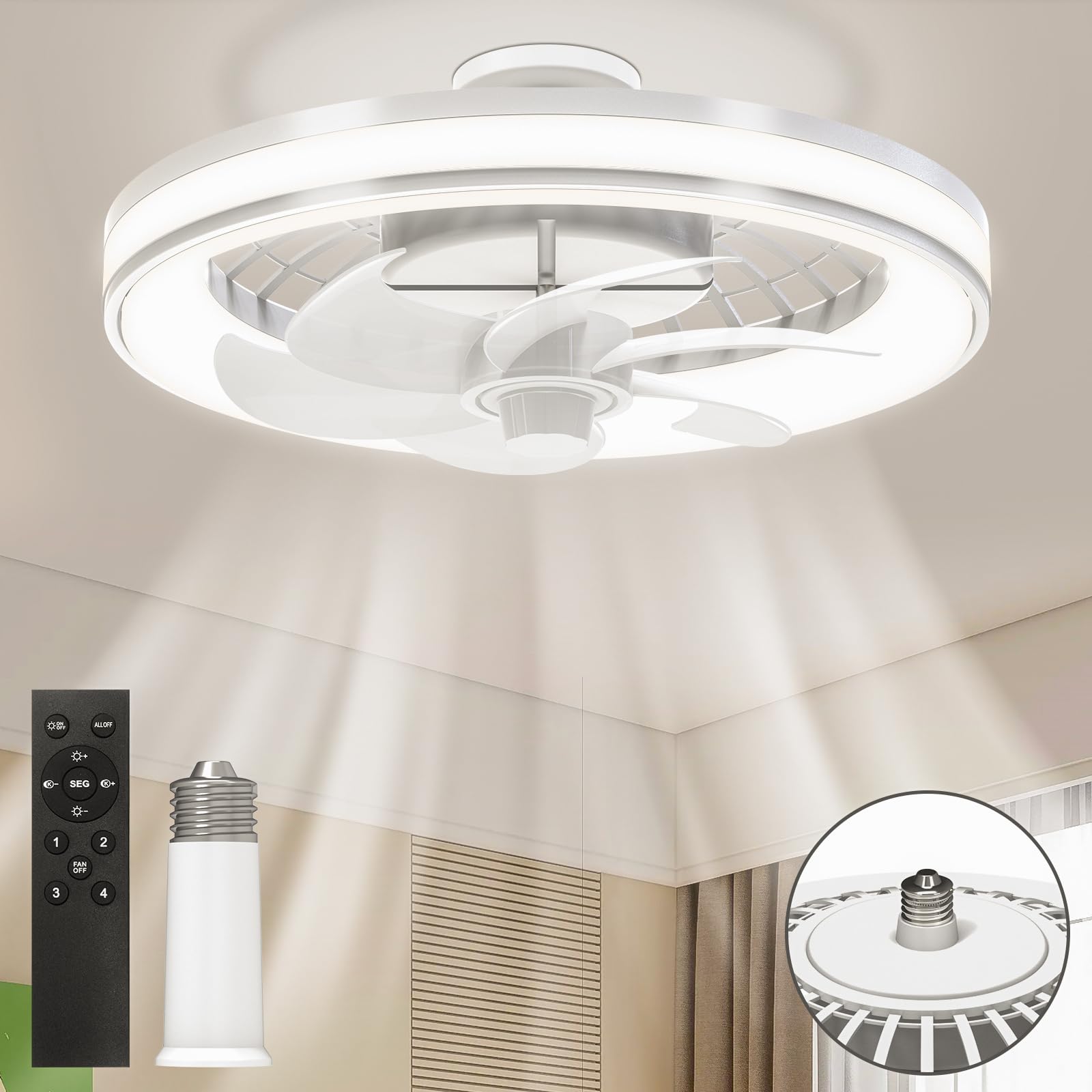Ventilatore A Soffitto Con Luci LED Dimmerabili – 52W Rotondo Bianco Con Telecomando E Stelle Luminose – Silenzioso Per Camera Da Letto E Soggiorno