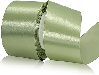Sage Green Ribbon for Flower Bouquet 2 inch x 25 Yards Light Green for Halloween Decorations, Gift Wrapping, Dusty Sage Silk Ribbon for Wedding Invitations, Ribbons for Crafts, Hair Bows
