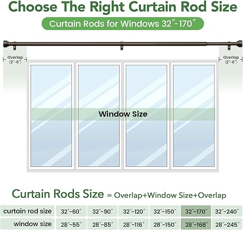 Miniatura 90 de Barras de cortina para ventanas de 28 a 48 pulgadas, barra de cortina ajustable de 1 pulgada, barra de cortina larga resistente para ventana, barras