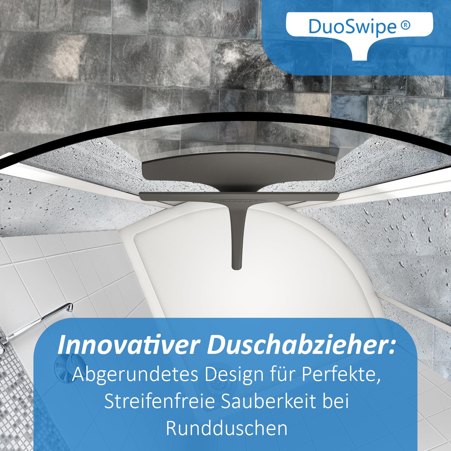 DuoSwipe - De dubbele douchewisser voor ronde douches, siliconen douchewisser voor douche, badkamer, tegels, spiegels, gladde oppervlakken, ronde douche, raamtrekker, badkamerwisser met massieve