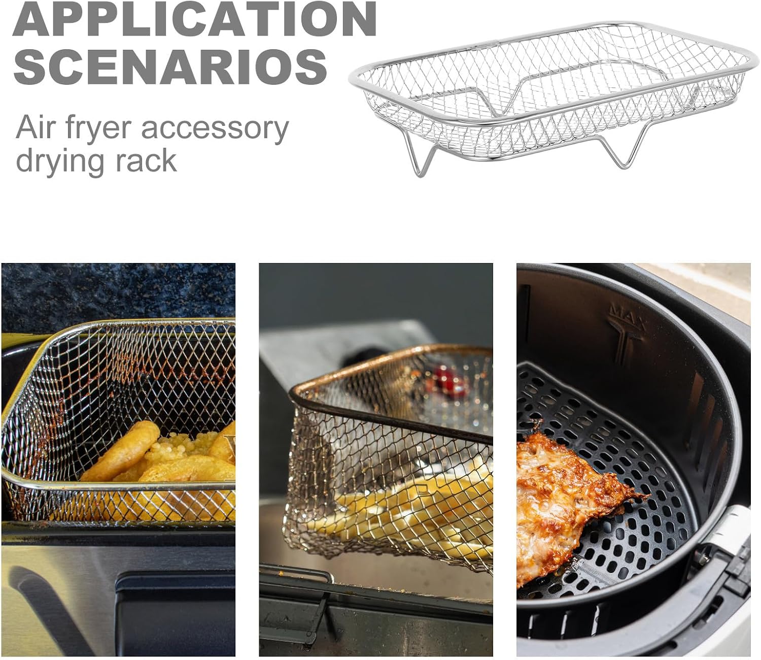Air Fryer Stackable Stainless Steel Drying Rack, 3 Layer Rectangle