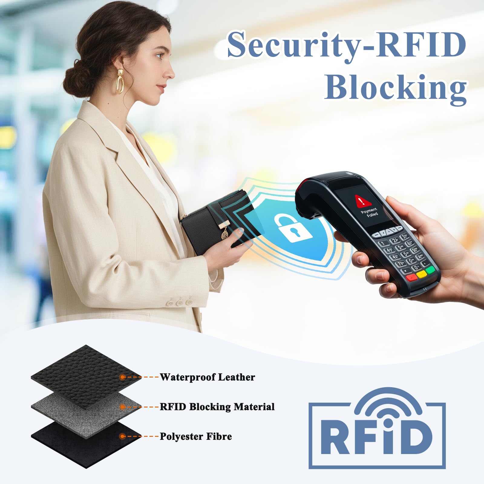 Porte Monnaie Femme, Petit Portefeuille Femme avec Blocage RFID Protege Passeport Porte Feuilles pour Femme avec 16 Fentes pour Cartes et Pochette à Fermeture éclair
