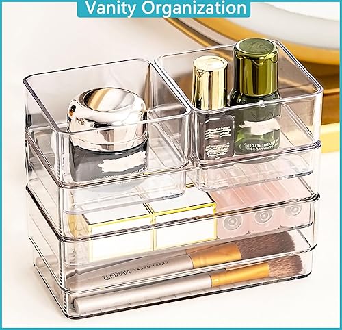 Miniatura 6 de DCA Paquete de 7 bandejas organizadoras de cajones transparentes apilables para maquillaje, oficina, utensilios de cocina, artilugios