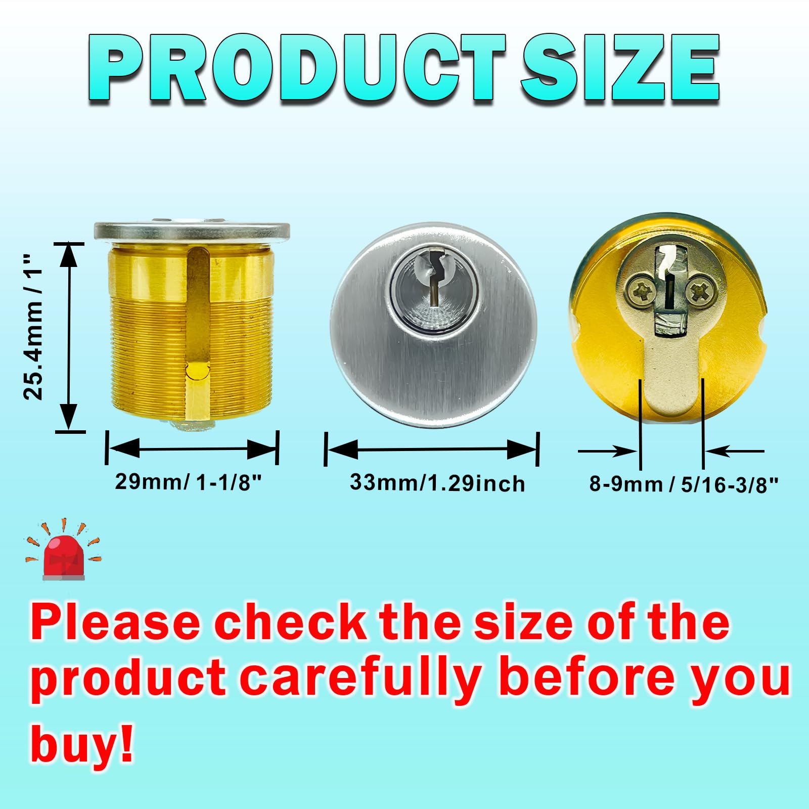 2-Pack Brass Mortise Cylinder Locks – 1-Inch Body, Keyed Differently With SC1 Keys, Satin Chrome Finish For Commercial & Residential Aluminum Doors
