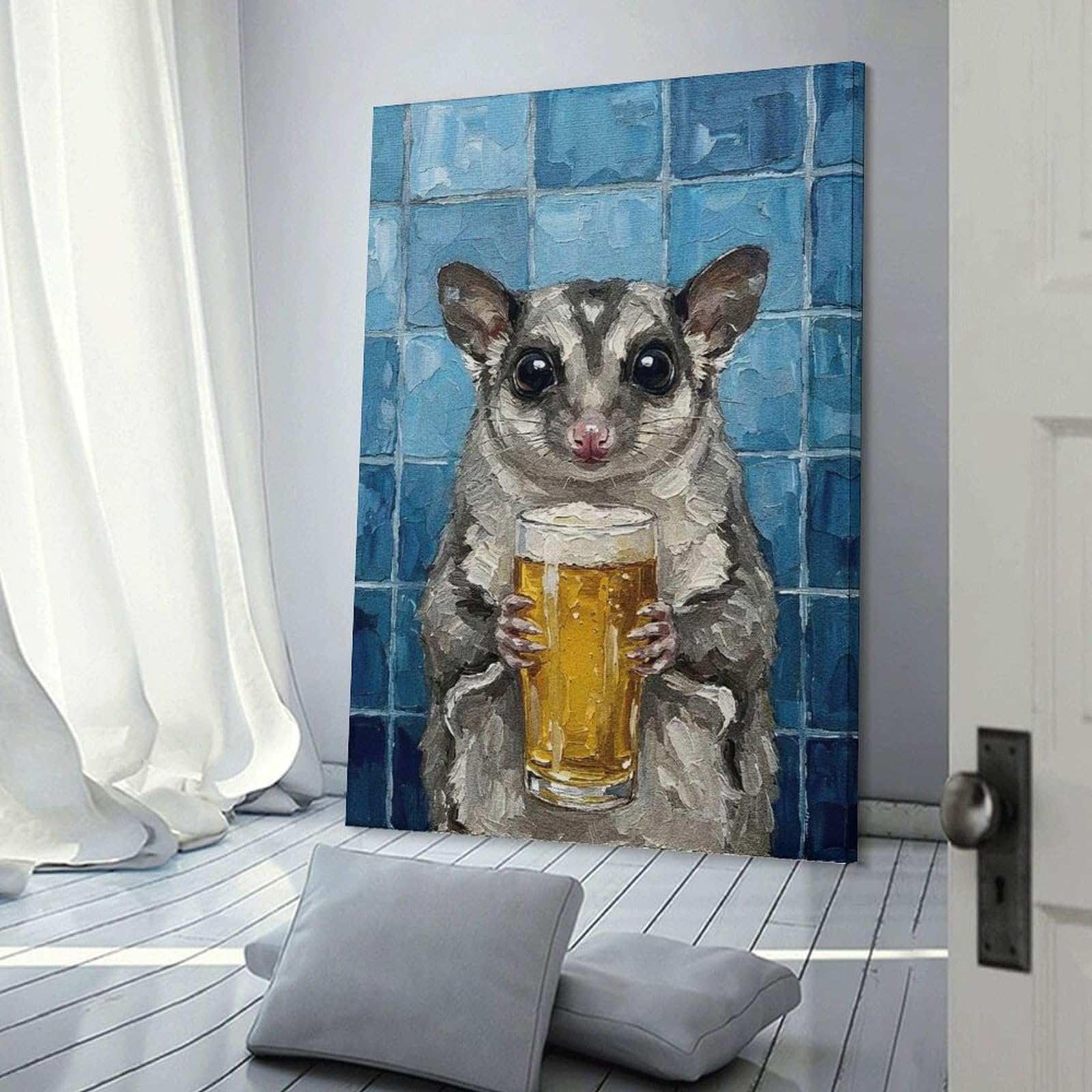 Junmoney Frame-Style-8 Sugar Glider With Beer Painting Home Decor Wall Art 08X12inch(20X30cm), For Gallery Wall Layouts In Home Or Office, A Versatile Canvas Print For Layering