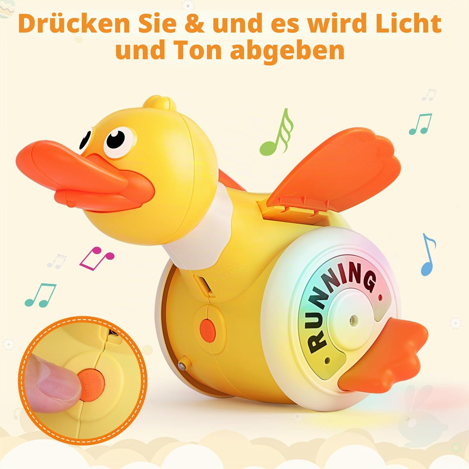 Spielzeug Ente, geeignet für Babys ab 1 Jahr, mit Musiksteuerung, Tanz- und Lichtfunktionen, wiederaufladbar über USB, geeignet für Kinder von 6 Monaten bis 4 Jahren