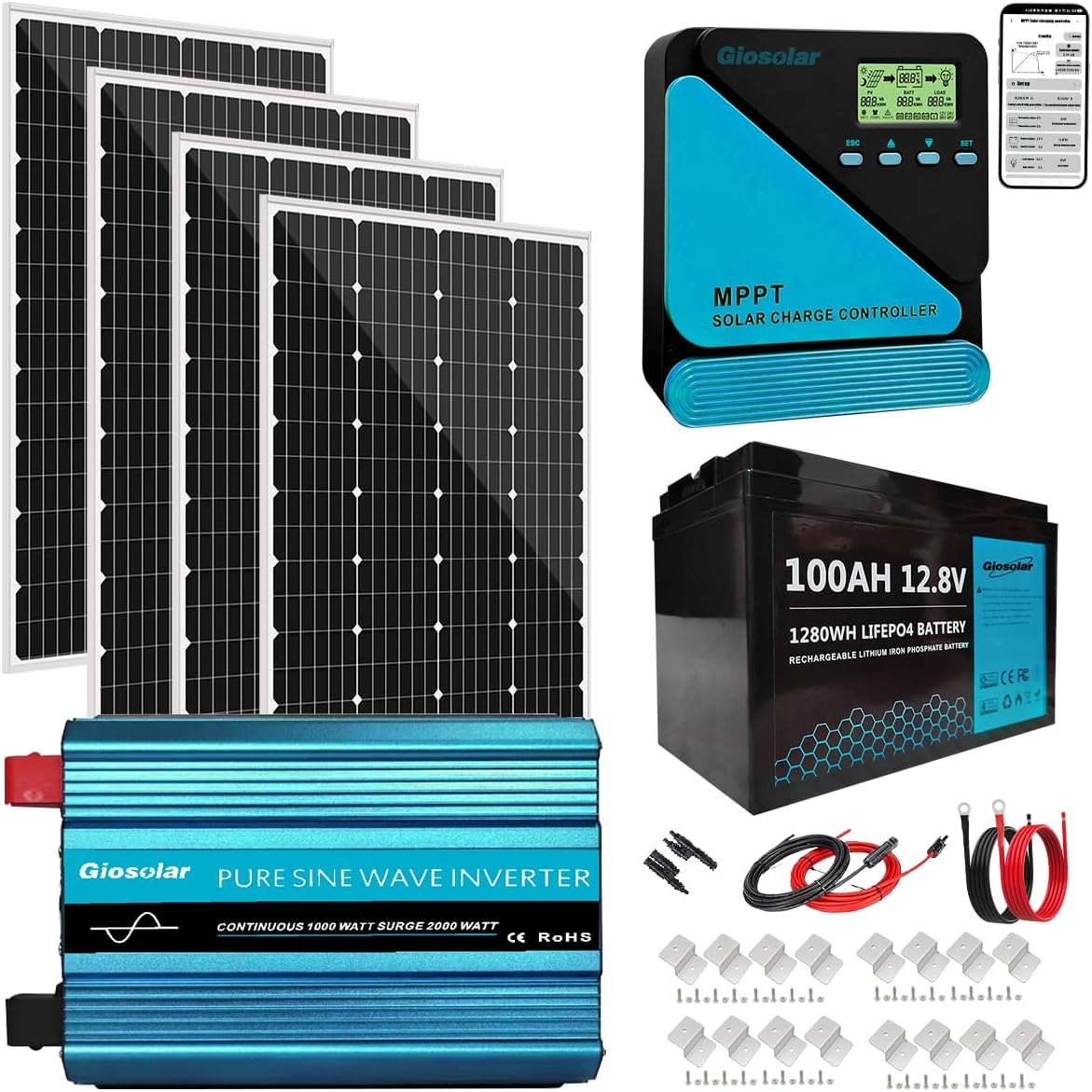 480W Solar Panel Kit with 100Ah LiFePO4 Battery and 1000W Pure Sine Inverter