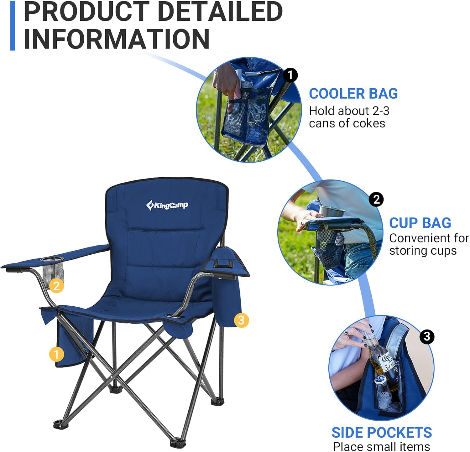 KingCamp Heavy Duty Oversized Comfy Folding Outdoor Portable Lawn Adults Bag Chair with Cooler for Outside Camp, Sports, Picnic, Stadium…