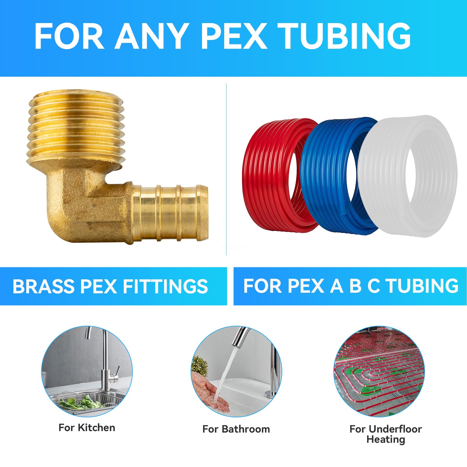 Paquete de 200 Accesorios PEX, Codo de latón con Rosca Macho NPT de 3/4" x 3/4", Codo Macho F1807 de 3/4" para tuberías PEX en Trabajos de plomería (PEX1807099-200Pack)