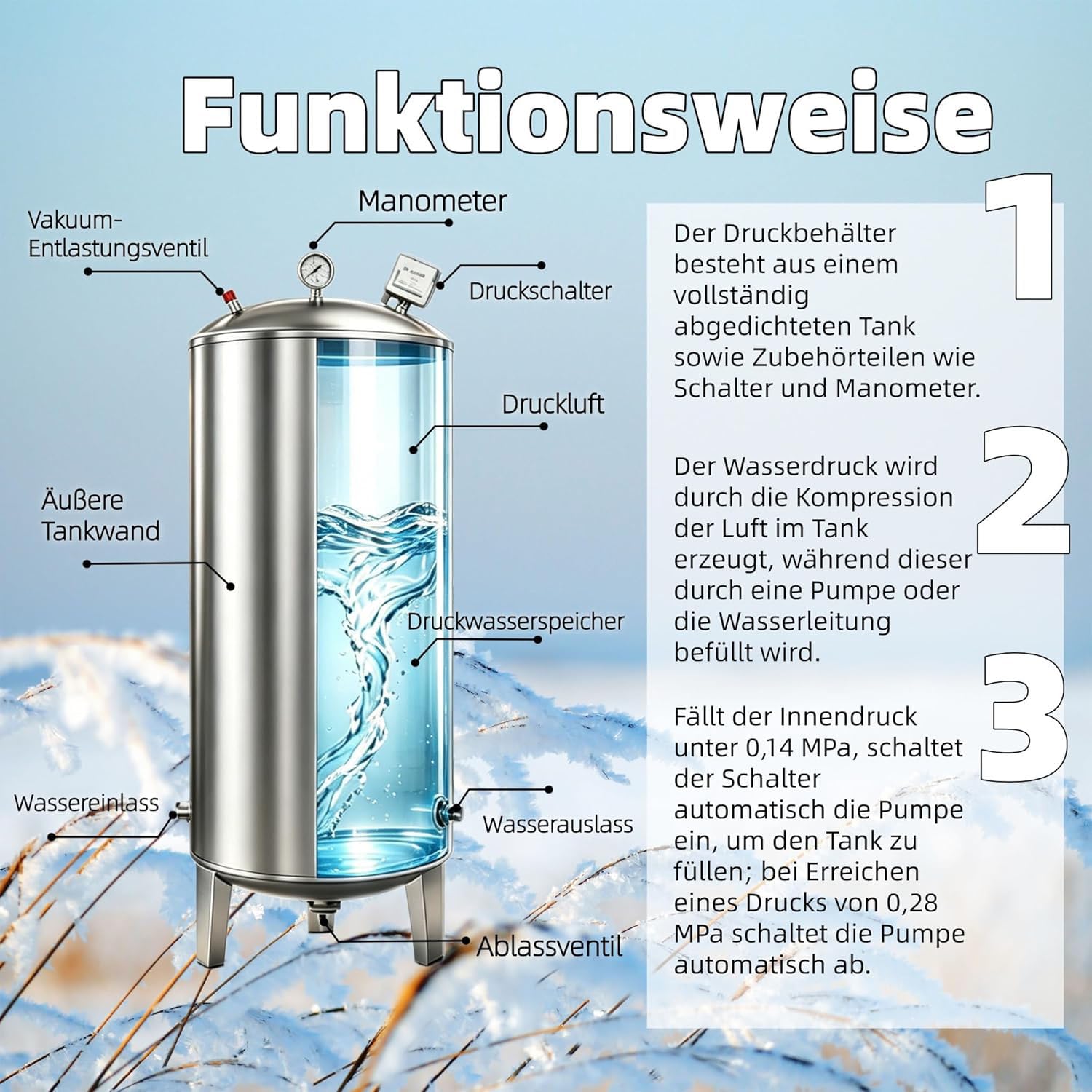 Surpresseur Réservoir sous Pression d'eau d'acier Inoxydable de Ménage, Alimentation en Eau Automatique du sous-Sol - Capacité Kit D'installation Complet,01,200 L