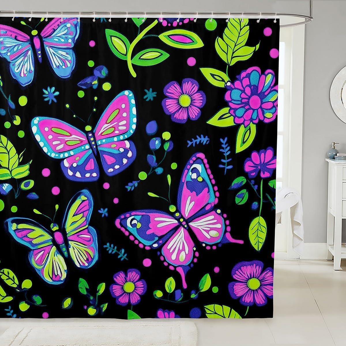 Feelyou Sugar Skull Shower Curtain 72"x78" Gothic Skull Floral Bath Curtain for Boys Girls Teens Boho Skeleton Bathroom Shower Curtain Set Waterproof Bones Kids Bathroom Accessories