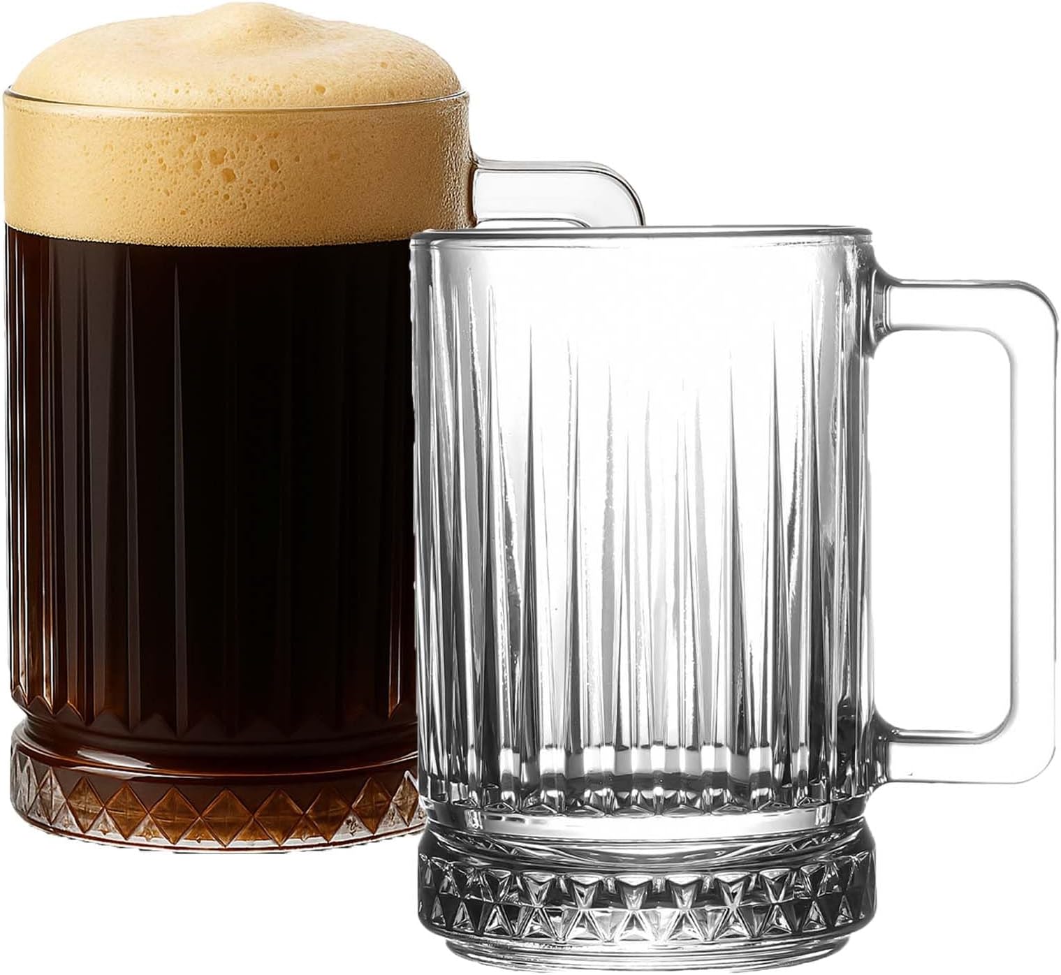 Coffee Latte Glasses, Handled Mug, Tea Cappuccino Cup Set, Ribbed Glassware (310ml/10.4oz) (2 Pcs (10.4oz)), rty65