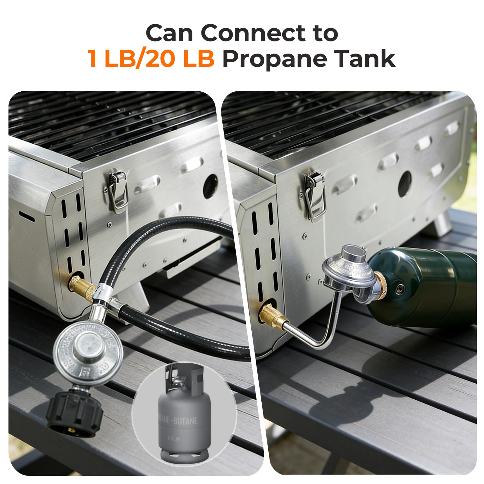 Electactic Barbecue a gas portatile, 16.000 BTU, griglia a propano a 2 fuochi con 251 metri quadrati di superficie di cottura, griglia in acciaio inox con gambe pieghevoli, facile da usare