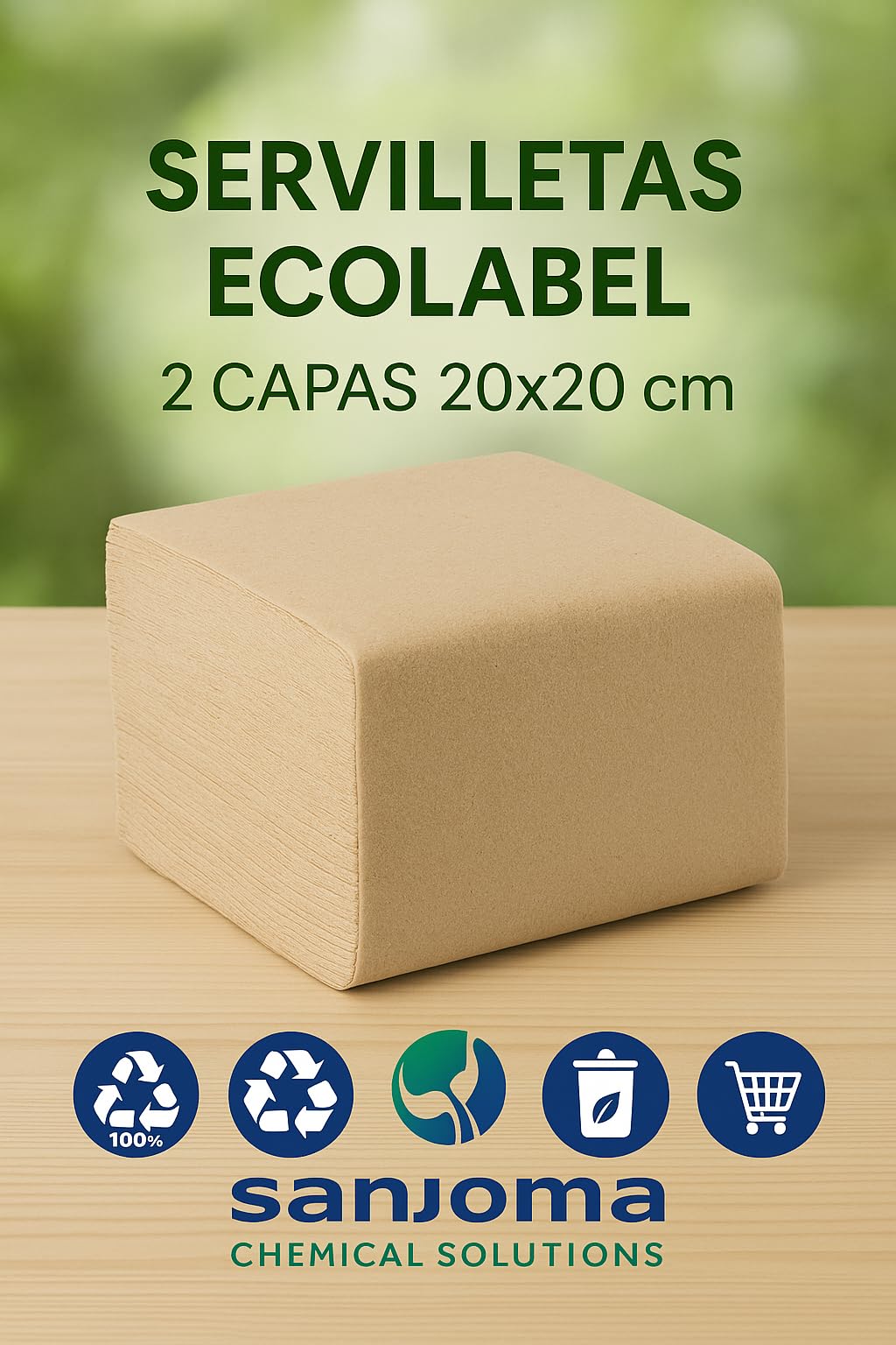 Servilletas Ecológicas Feel Green 4800 unidades – 100% Recicladas y Compostables – 20x20 cm – Paquete Doblado 1/4