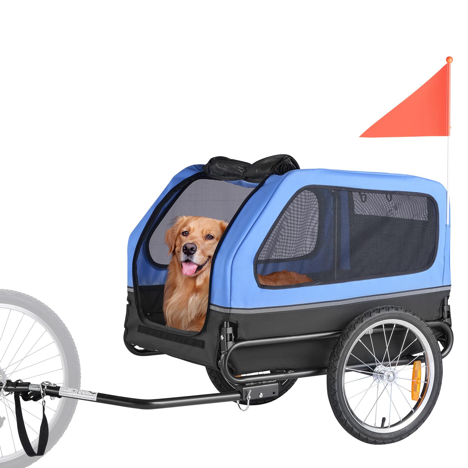 VEVOR Rimorchio per Bici per Cani, Supporta Fino a 40 kg, Carrello Portabici, Telaio Pieghevole con Ruota a Sgancio Rapido, Attacco Universale per Bicicletta, Riflettore, Bandiera Guinzaglio Interno
