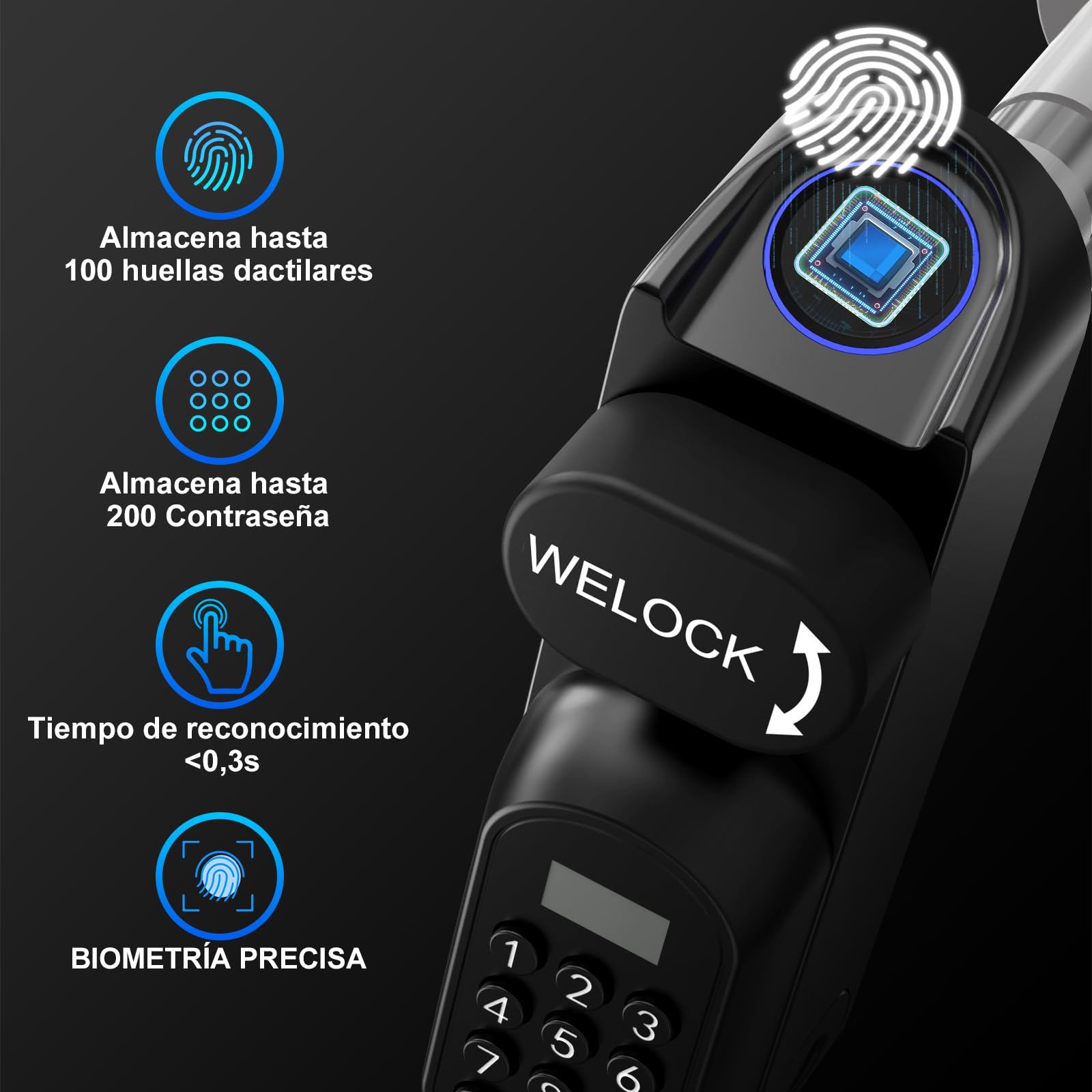 WELOCK U81 Smart Lock,Cerradura Inteligente con Huella Digital,Contraseña,Tarjeta RFID y APP,Cerradura Inteligente WiFi,cerradura electronica exterior para puertas de 50-90mm,Fácil instalación