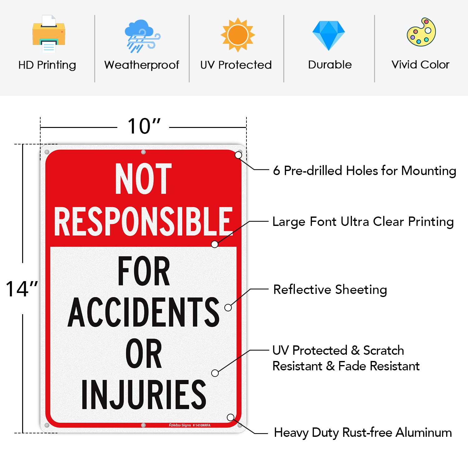 Warnschilder „Not Responsible For Accidents“ – 2 Stück, 35,6x25,4 Cm, Reflektierend, Wetterfest