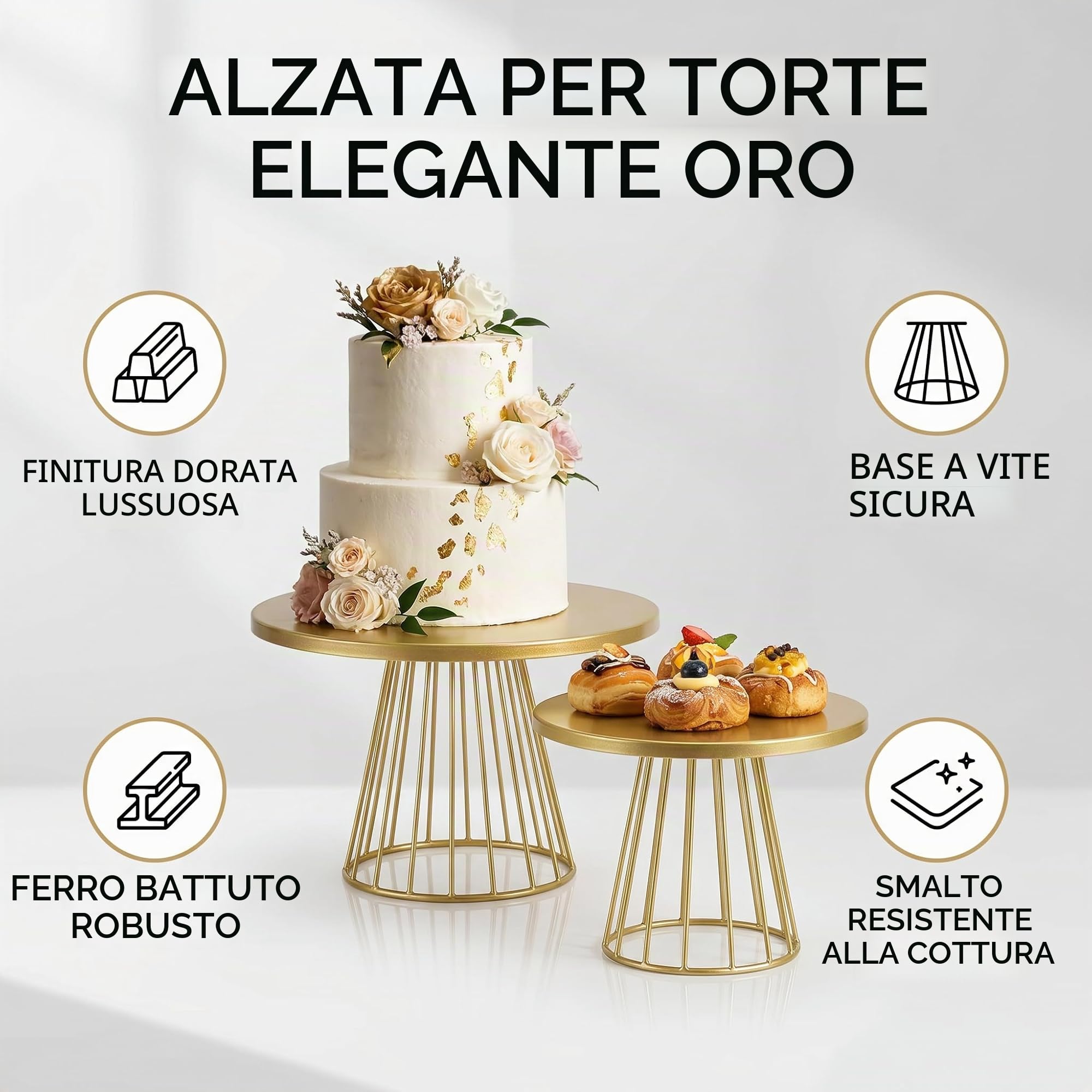 Alzata per Torte in Metallo, Supporto Torta Rotondo Multifunzione per feste, matrimoni, squisite decorazioni per la tavola da dessert rotonde in oro