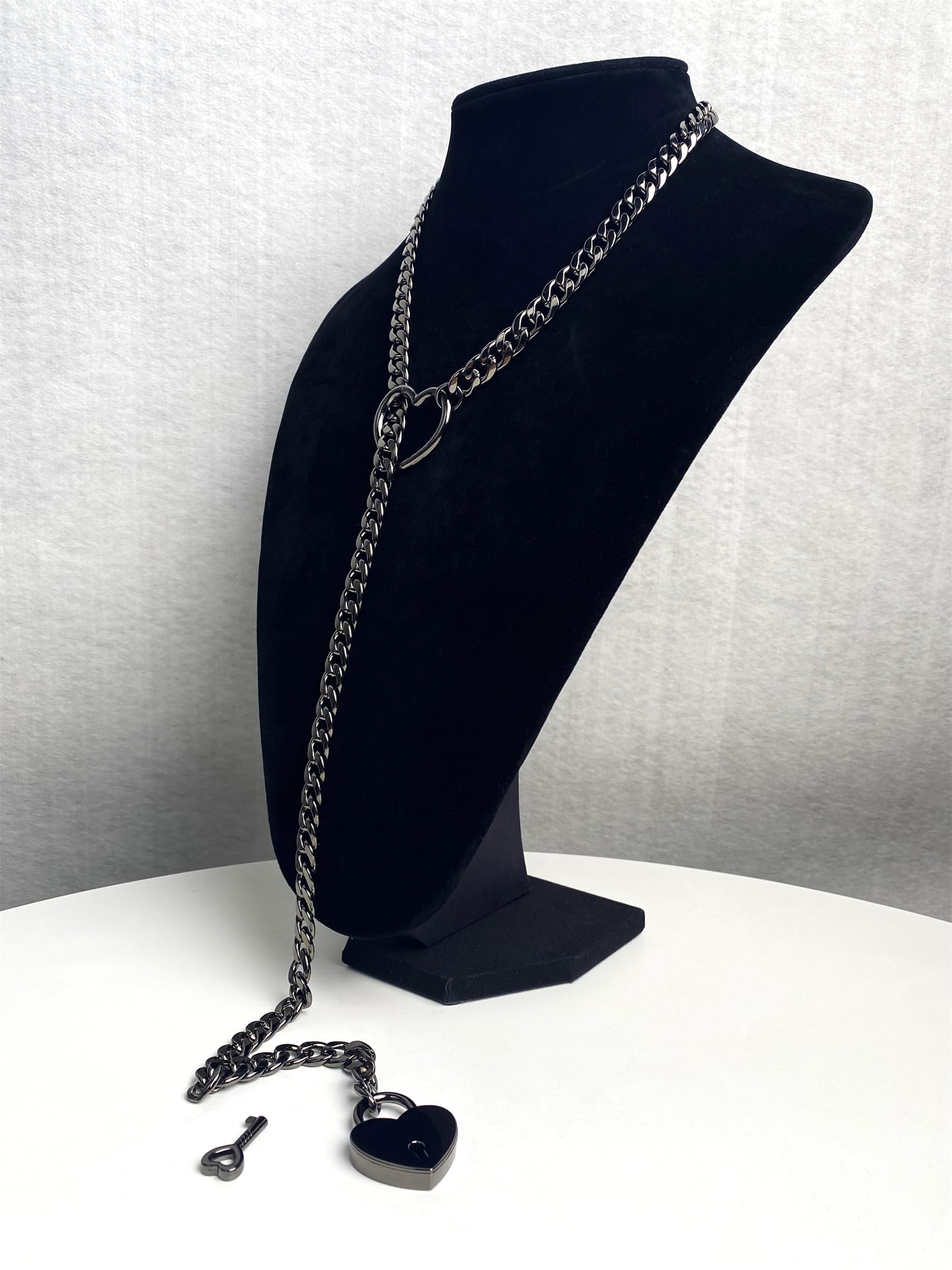 Collar de cadena deslizante para mujer, anillo tórico de corazón, collar largo cubano punk rock para mujer, collar en Y ajustable con llave, Zinc, No es una piedra preciosa 2