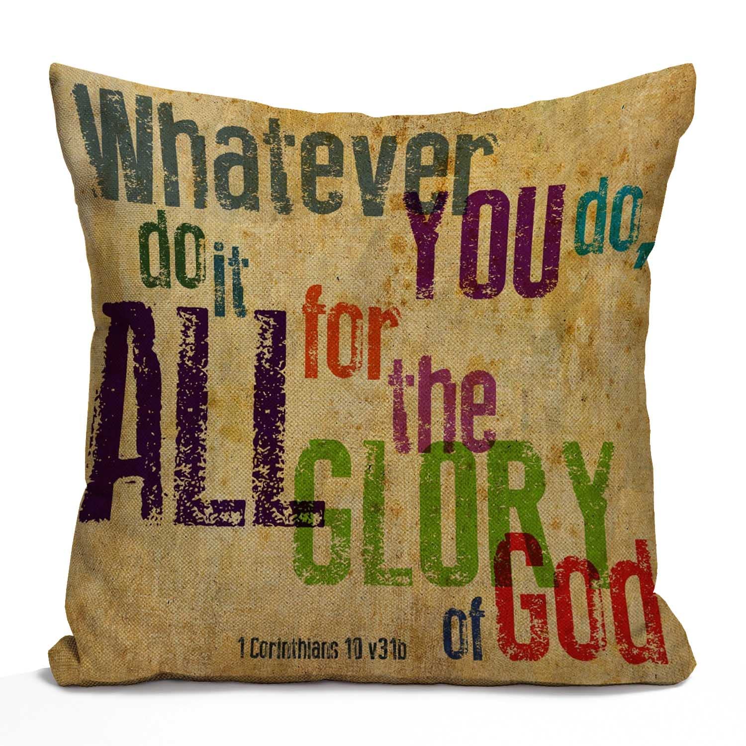Tomda Christian Bible Verse Farmhouse Cushion Cover 45x45cm 18x18 Inch Home Decor Cotton Linen Throw Pillow Case Pillow Cover for Sofa Couch