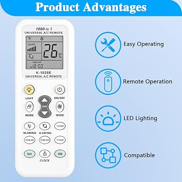 Universal Air Conditioner Remote Control for MITSUBISHI Fujitsu A/C Controller Compatilbe with LG Gree Samsung Sanyo Hisense Fujitsu Whirlpool Bosch