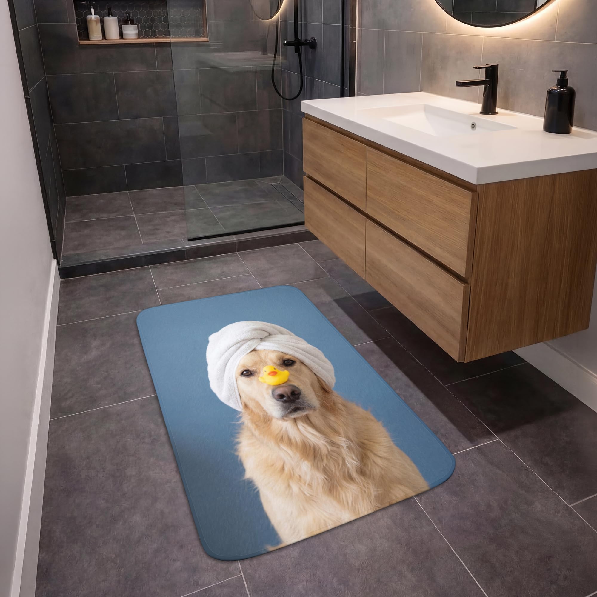 Alfombra De Baño Rectangular 60x90 cm Bathroom Bath Mat Lavable Tapete Antideslizante Alfombras Ducha Decoracion Alfombrilla Perro - Pato Goma - Amarillo