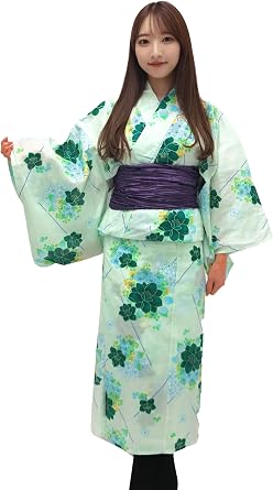 Dita ENSHU Traditional Cotton Womens Yukata Robe japanese casual kimono Easy Wearing Yukata, Obi, Koshihimo set3
