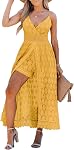 CUPSHE Women's Ruching Smocking Jumpsuit Summer Slip V Neck Backless Maxi High Low