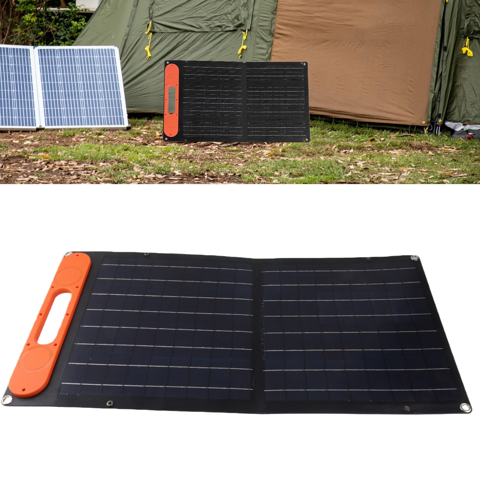 Cocoarm Panneau de Charge Solaire 60 W ETFE Chargeur de Panneau Solaire Pliable avec 12 V PD Charge Rapide Double Face Adsorption Magnétique 2 USB Type C DC pour Camping RV Pique-Nique Utilisation en