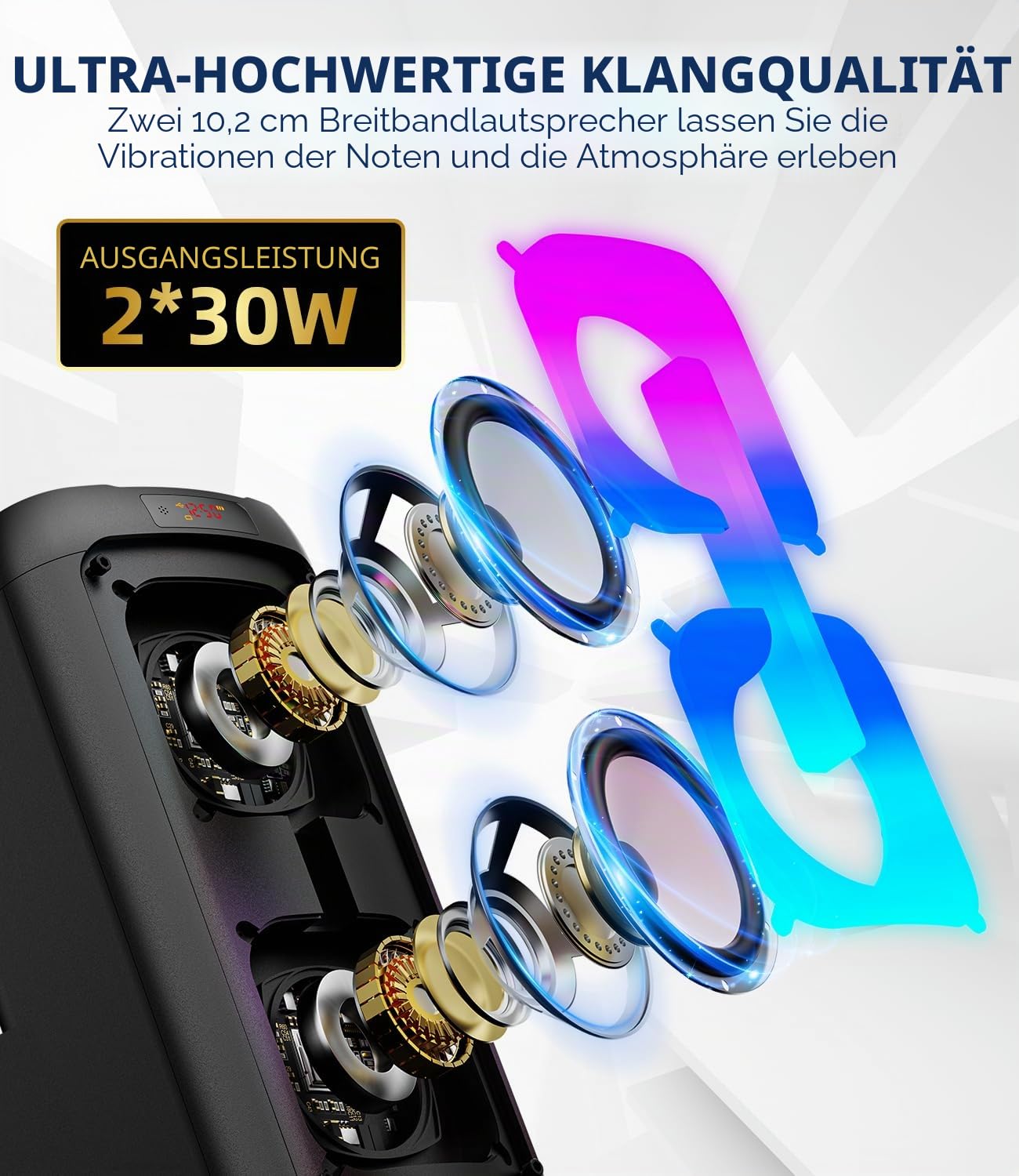 Karaoke Maschine mit 2 Mikrofonen, tragbare Bluetooth Karaoke Anlage mit LED Lichtern, PA System, ideal für Home Partys und als Geschenk für Erwachsene und Kinder