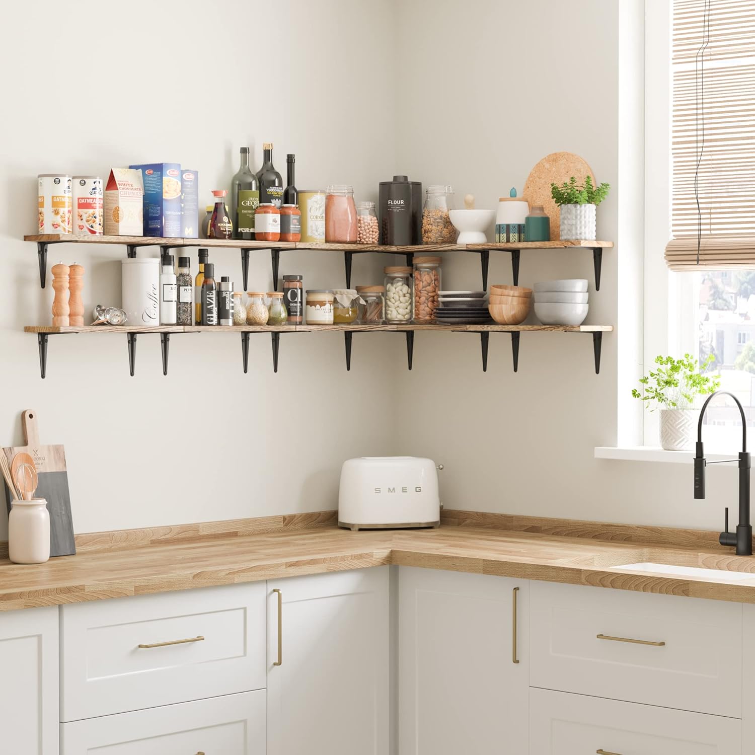 Wallniture Arras Floating Shelves for Wall Decor, 17"x 6" Bookshelf Living Room Decor, Kitchen Organization and Storage, Office Wall Shelves, Burnt Set of 10