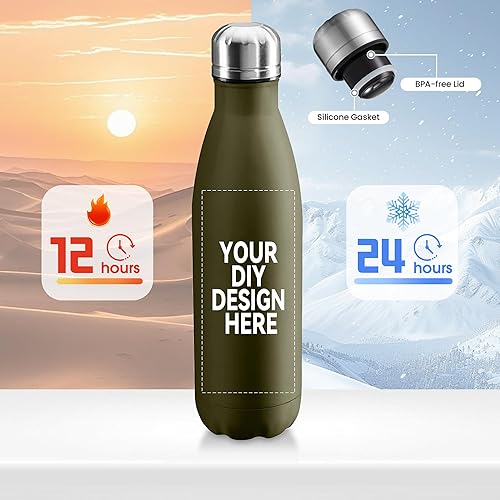 Miniatura 3 de Botella de agua personalizada de 17 onzas, botella de agua al vacío de doble pared aislada de acero inoxidable, tazas a prueba de fugas para