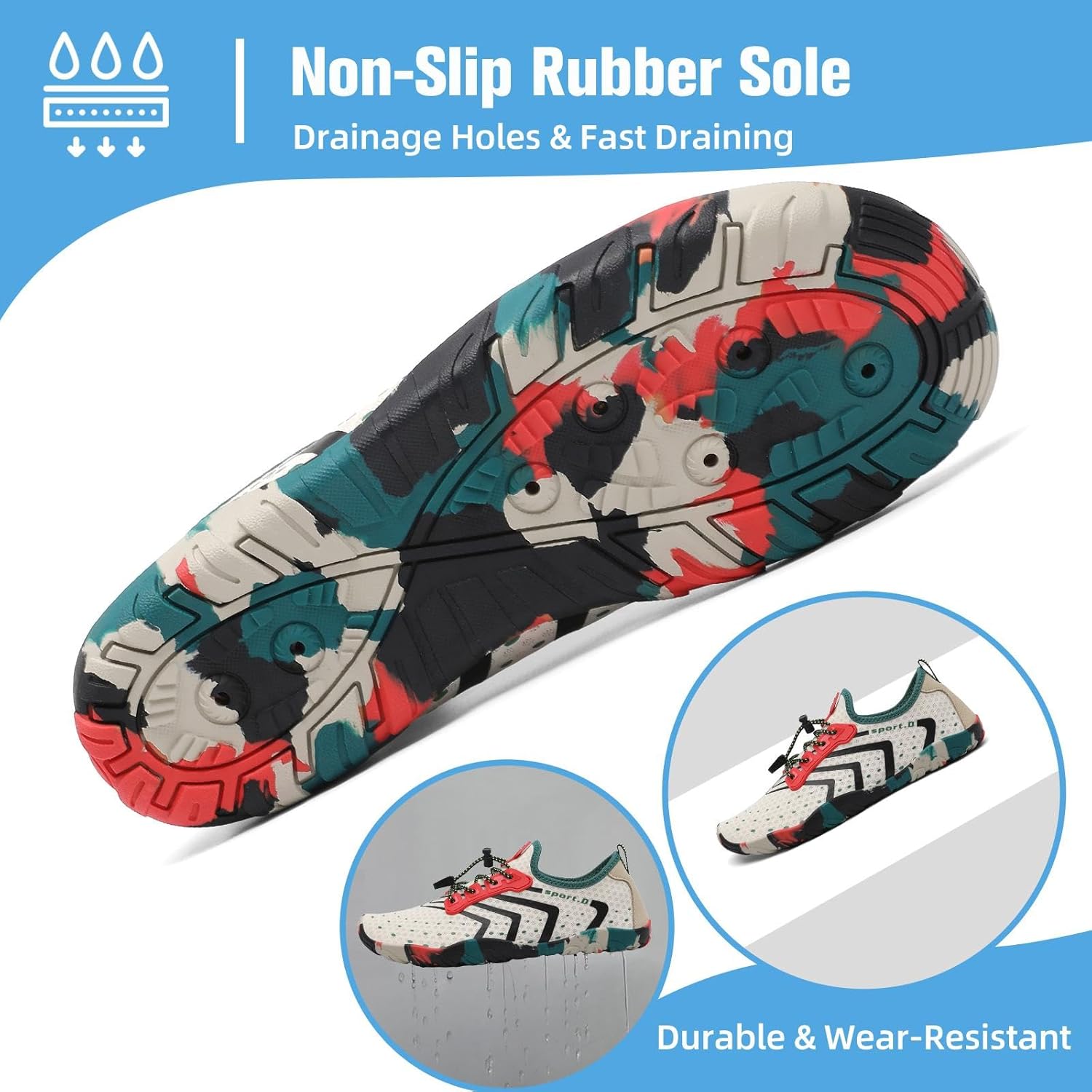 Mishansha Water Shoes for Women Men, Quick-Dry Barefoot Swim Shoes with Drainage Holes, Lightweight Aqua Shoe for Beach Pool River Boating Yoga Walking