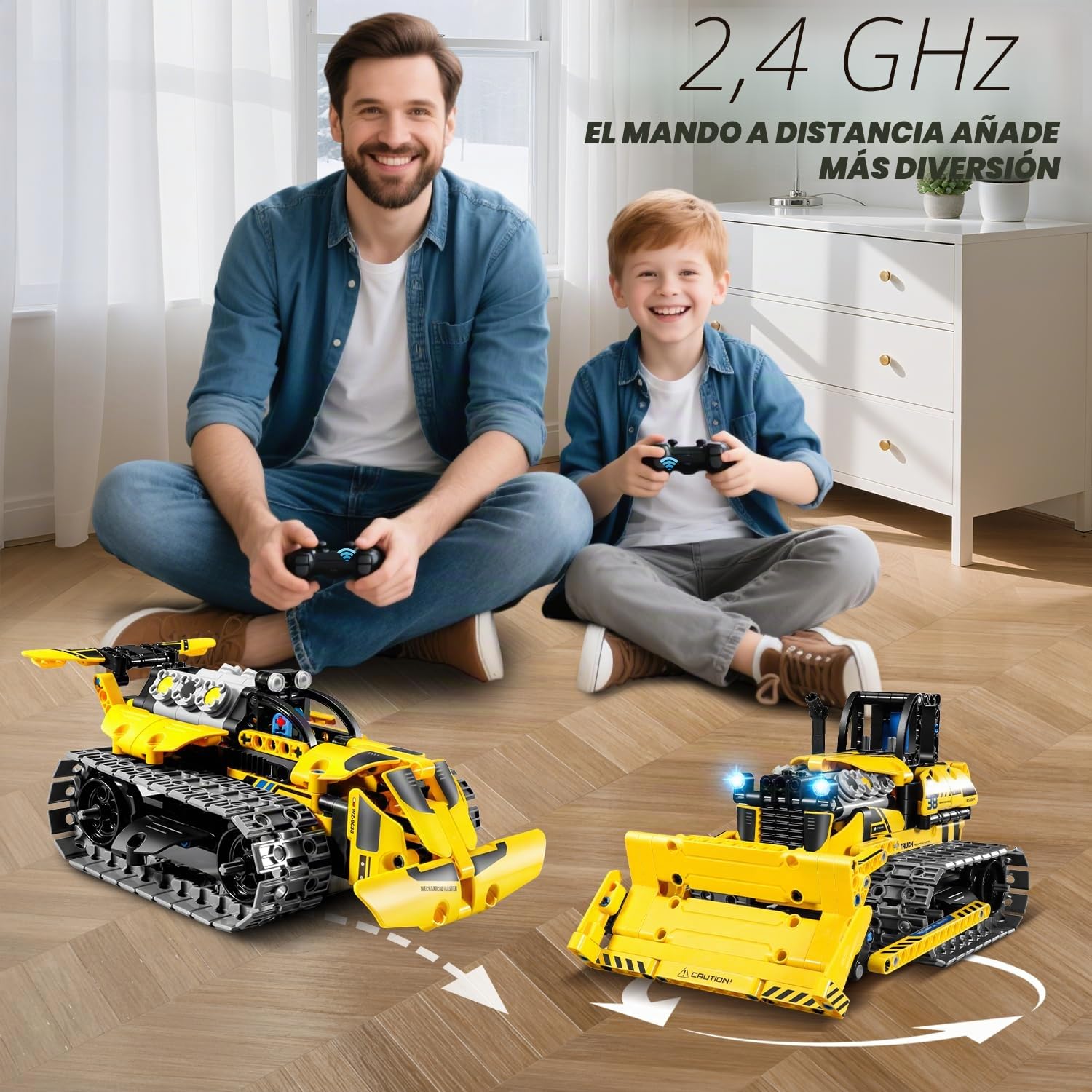 PLAXSOON Technic Vehículo de Construcción Teledirigido Juego de Construcción con Batería Recargable, 3-en-1 RC STEM Technic Bulldozer Camión Volquete Bloques de Construcción 452 Piezas, Regalo para