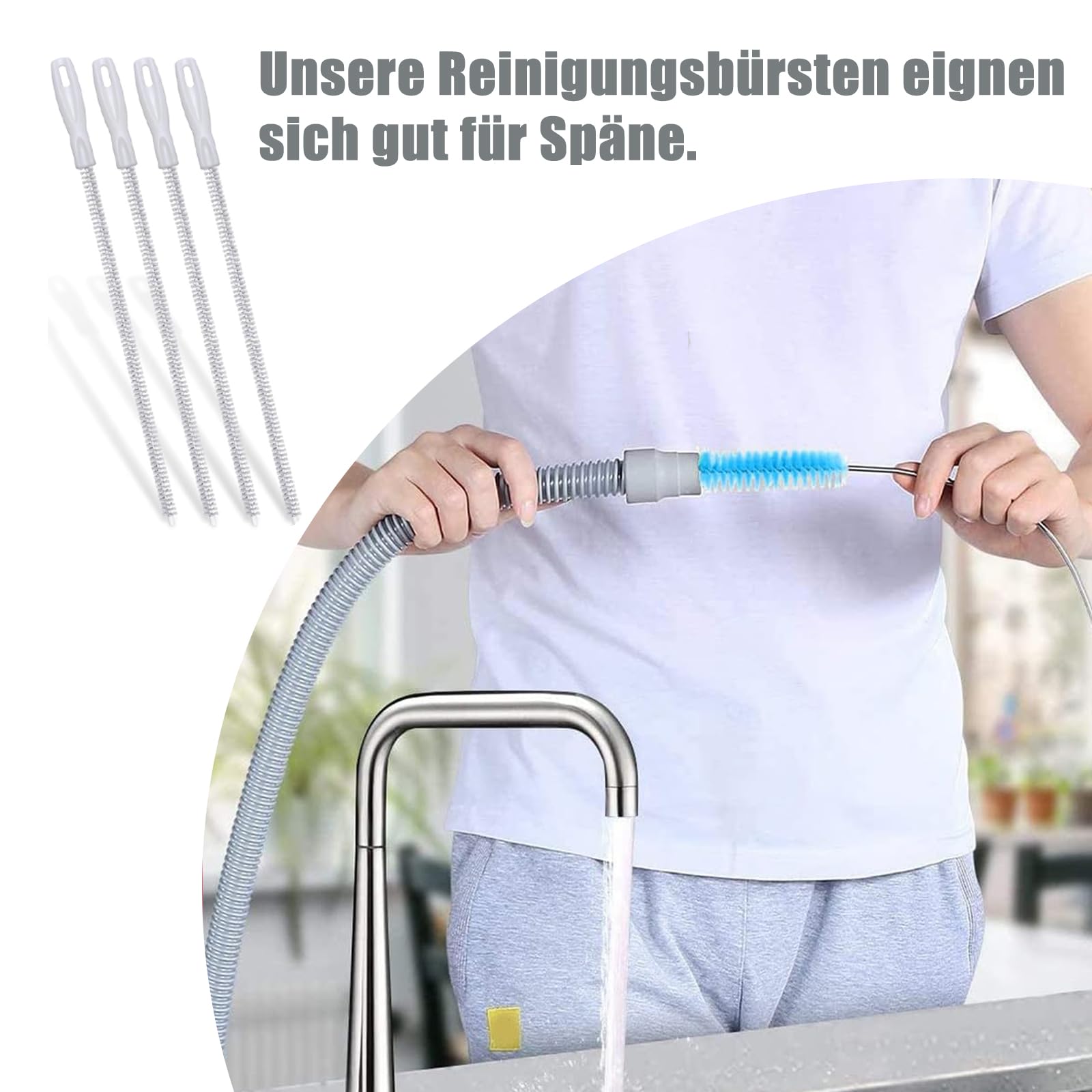 Spazzola per Pulizia Tubature Set 9 Pezzi con 3 Detergenti 45 cm e 6 Spazzole Flessibili