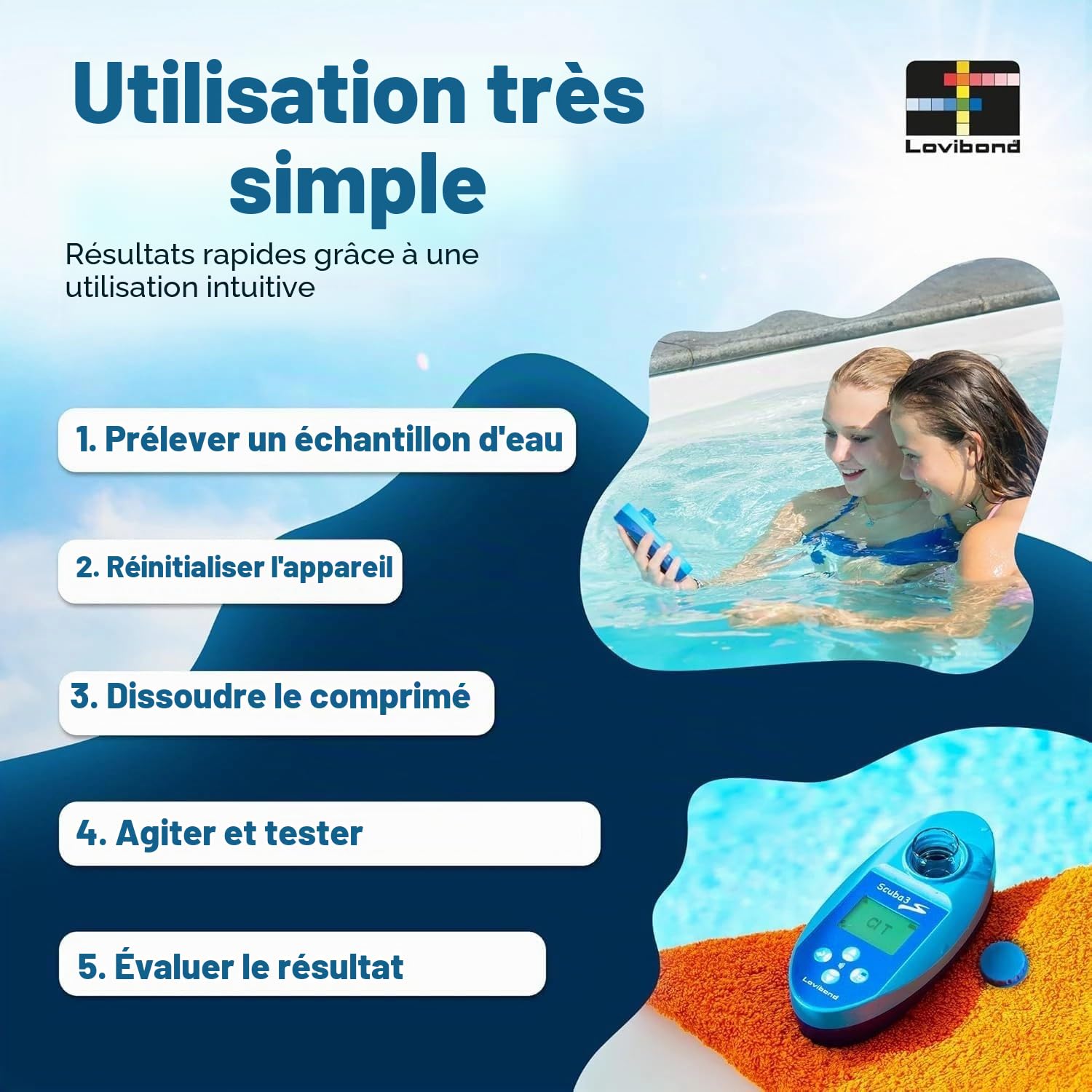 SCUBA II Testeur électronique piscine | modèle amélioré 2017 - Maintenant aussi pour mesurer le brome.