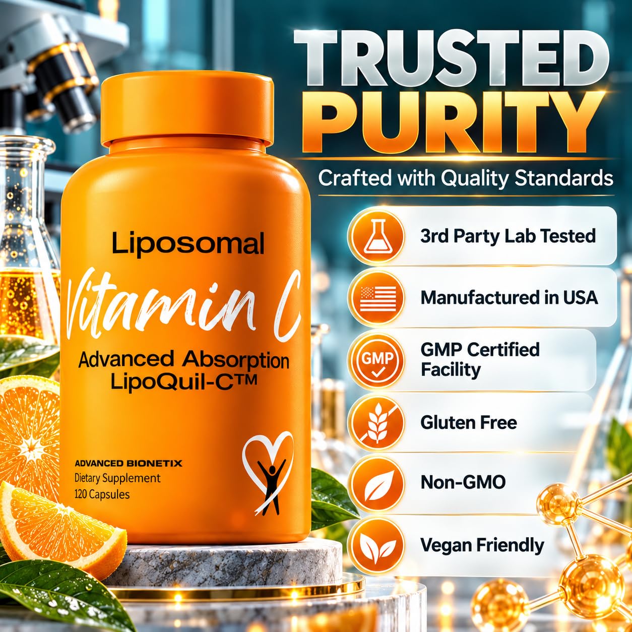 Advanced Bionetix Liposomal Vitamin C Supplement | LipoQuil-C™ Enhanced Absorption Technology | 120 Capsules 1000mg High Dose Fat Soluble Vita C | Immune Support Collagen Support — Amazon image 8