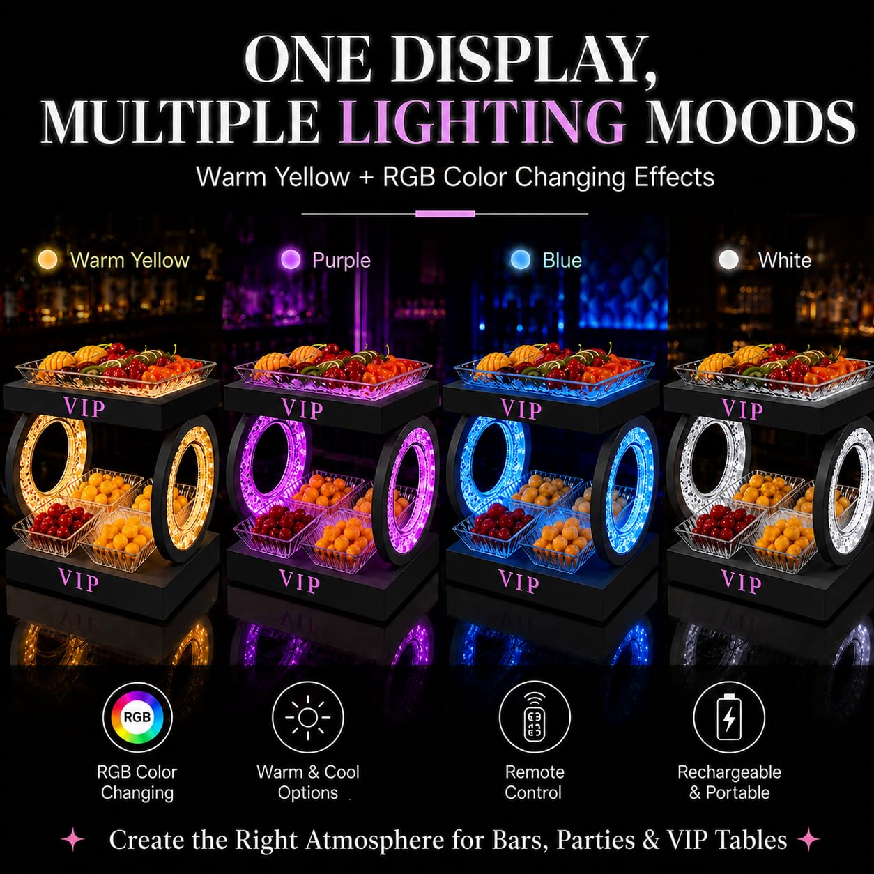Espositore Luminoso RGB LED per Frutta, Vassoi e Accessori Bar Black