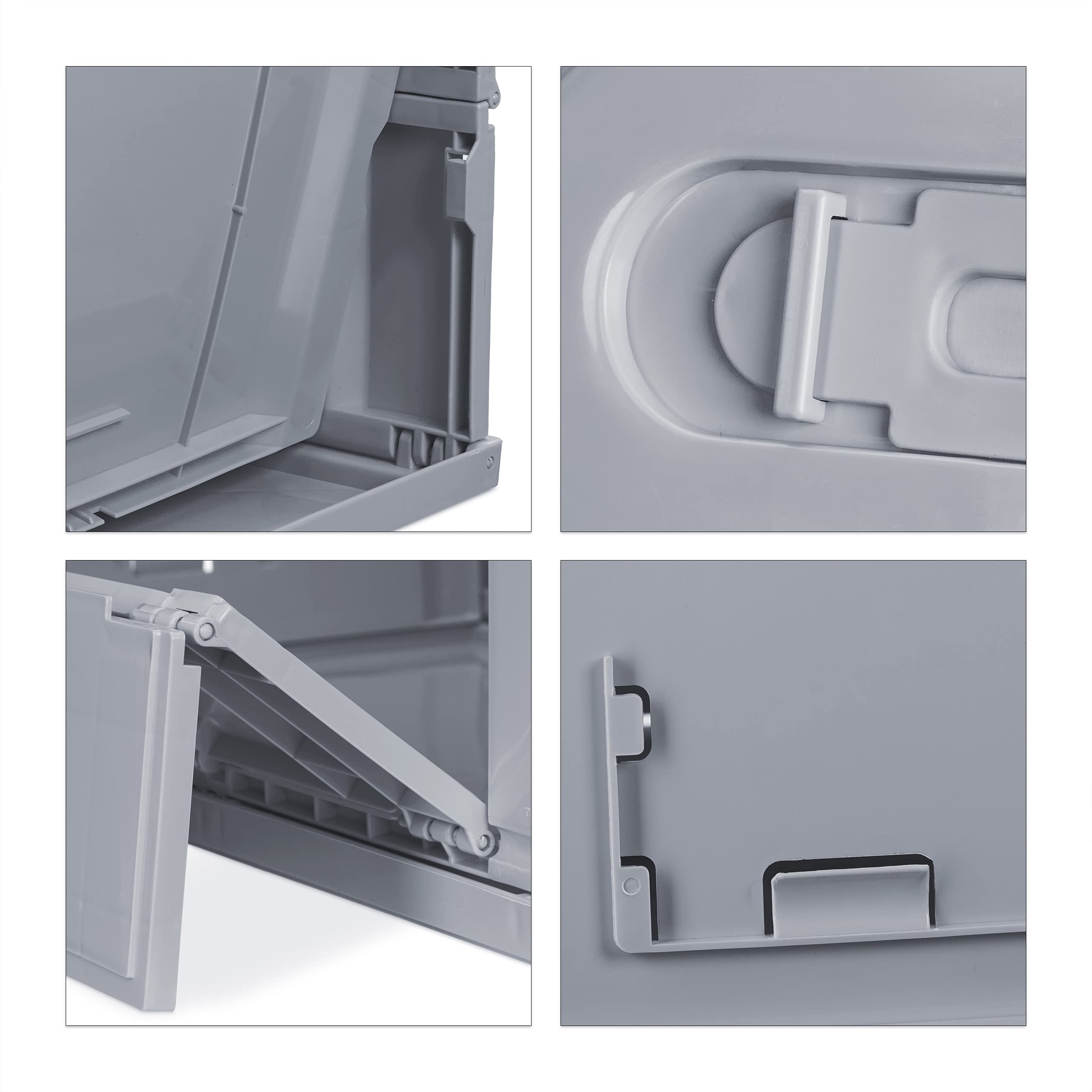 Relaxdays Cassetta Pieghevole, Stabile, da Lavoro, Plastica Resistente, 60L, HLP 32,5x58,5x39,5cm, Grigio