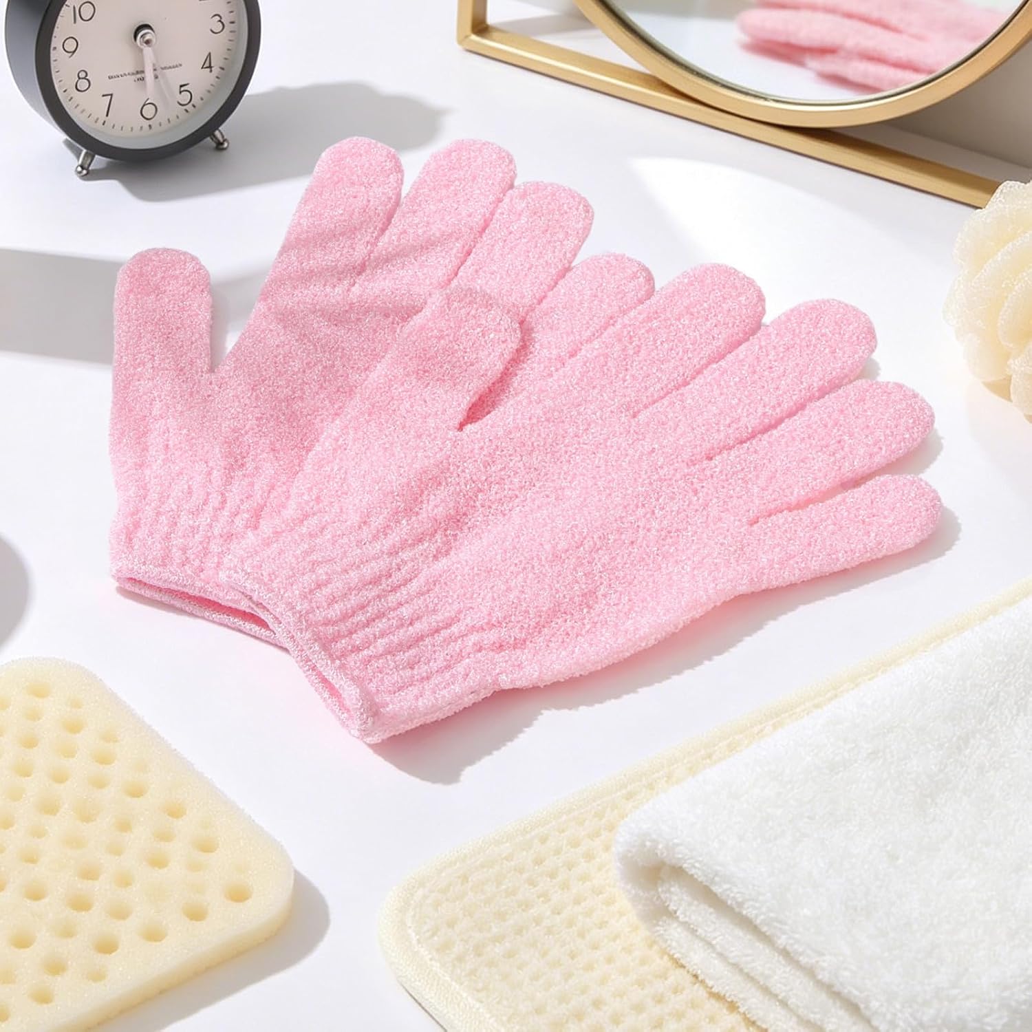 50 Pairs Exfoliating Gloves for Body Bulk, Double Sided Bath Scrub Gloves for Shower, Body Exfoliator Mitt for Spa, Dead Skin Remover for Men Women (Pink)