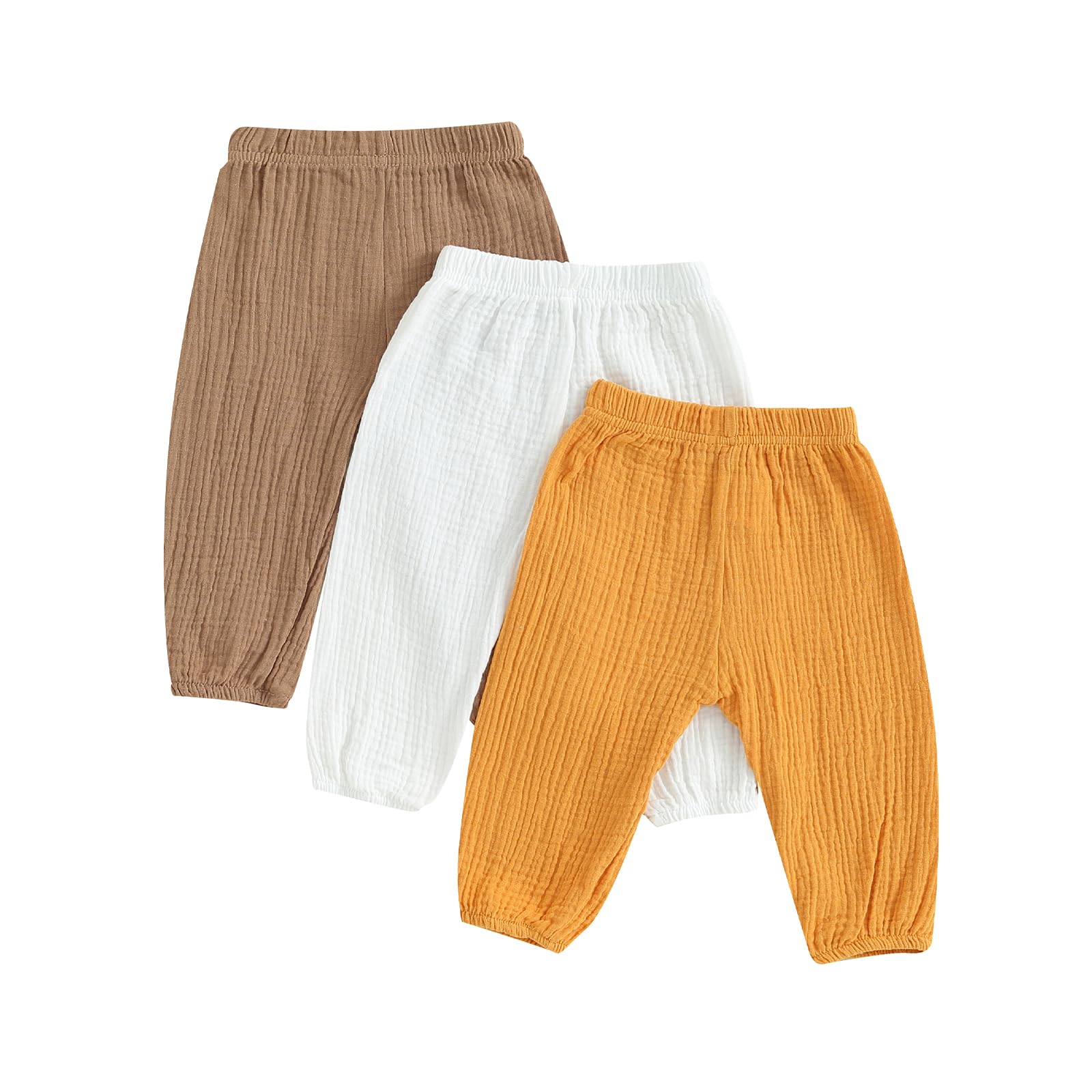 Pantalon de survêtement 3 pièces pour bébé fille garçon couleur unie taille élastique pantalon printemps automne décontracté doux bébé pantalon de survêtement enfant tout-petit unisexe jogging été